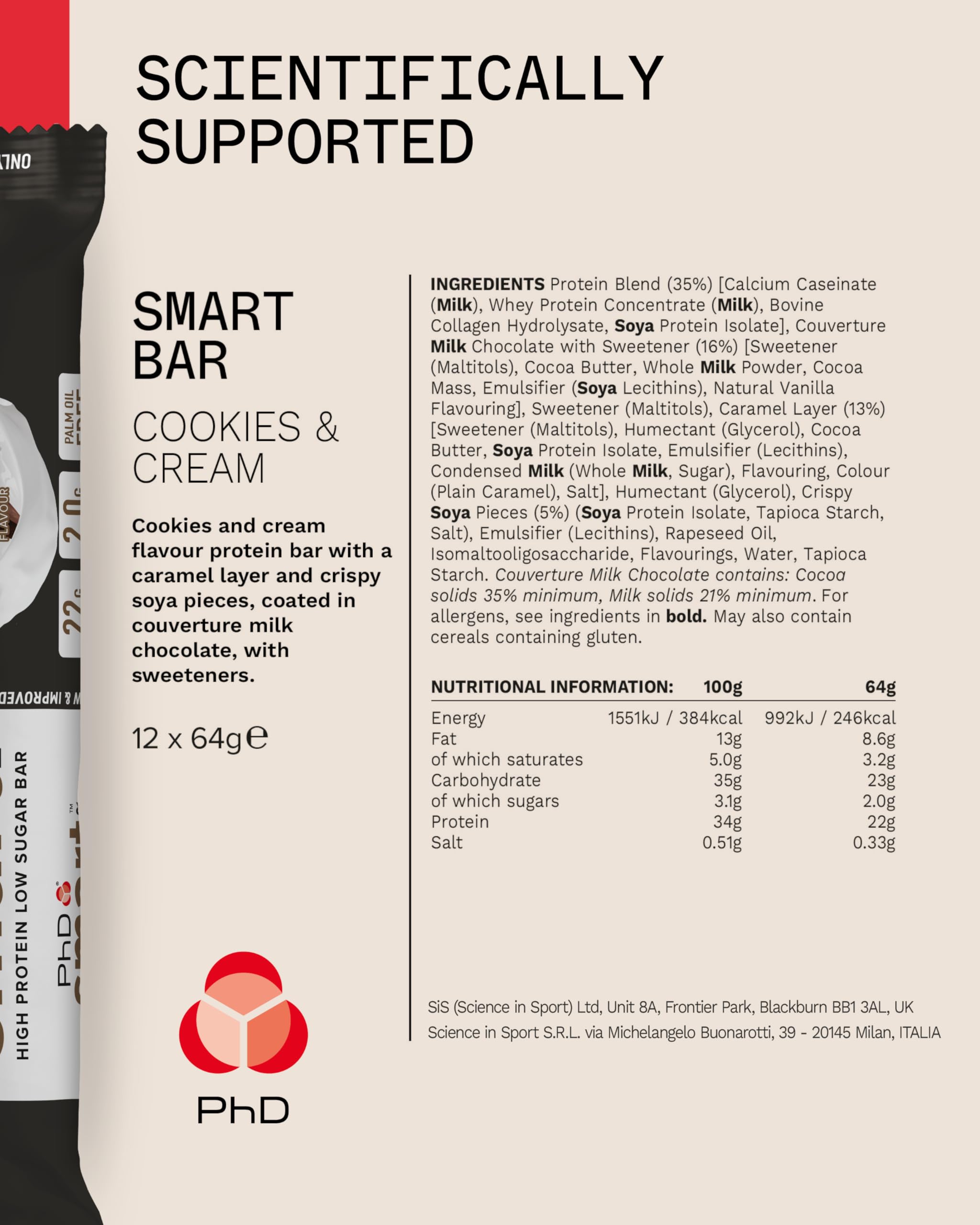 PhD Smart Bar cœur protéiné, texture moelleuse pour récupération après l’entraînement.