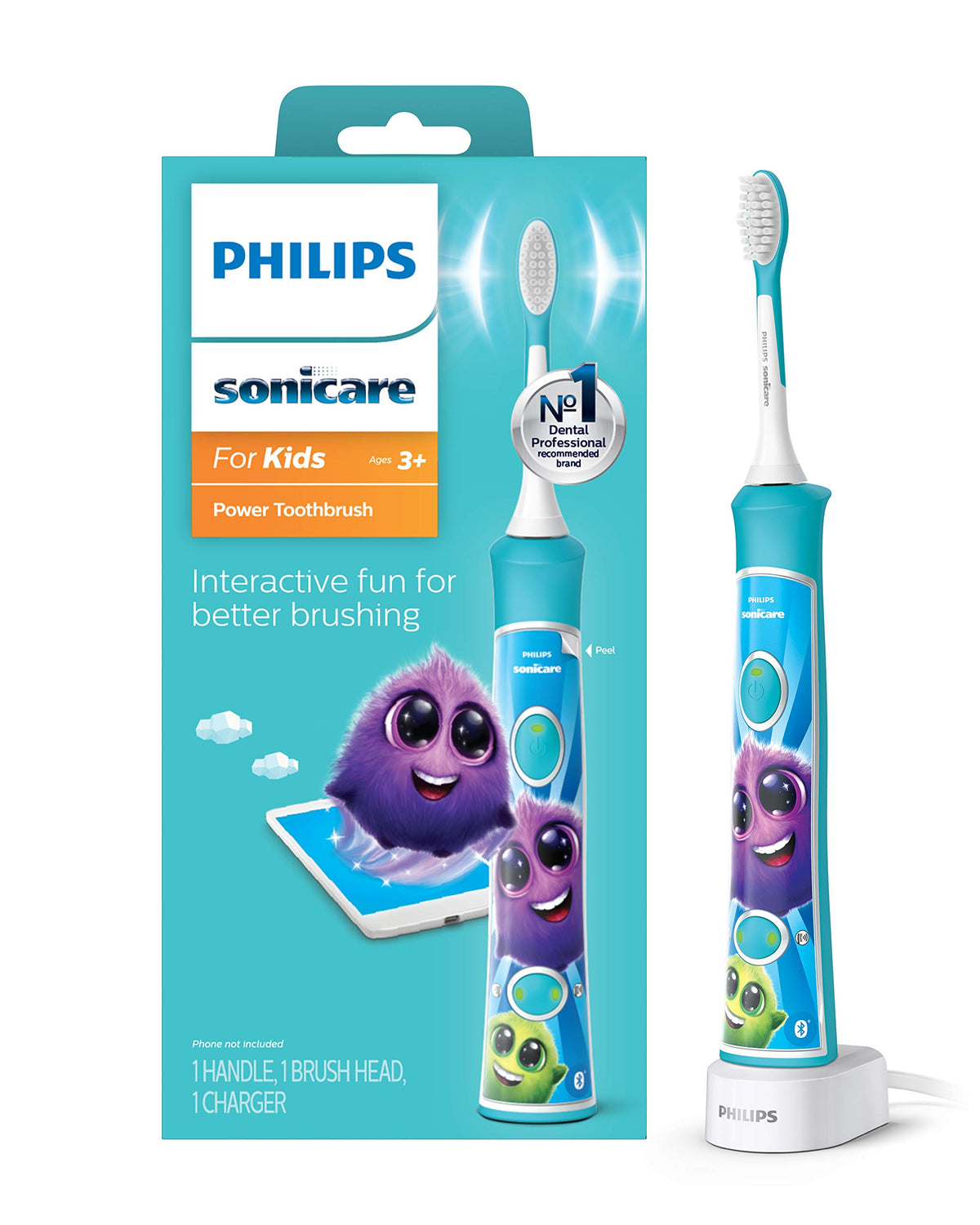 Poignée Philips Sonicare pour enfants turquoise, prise en main sûre et confortable.