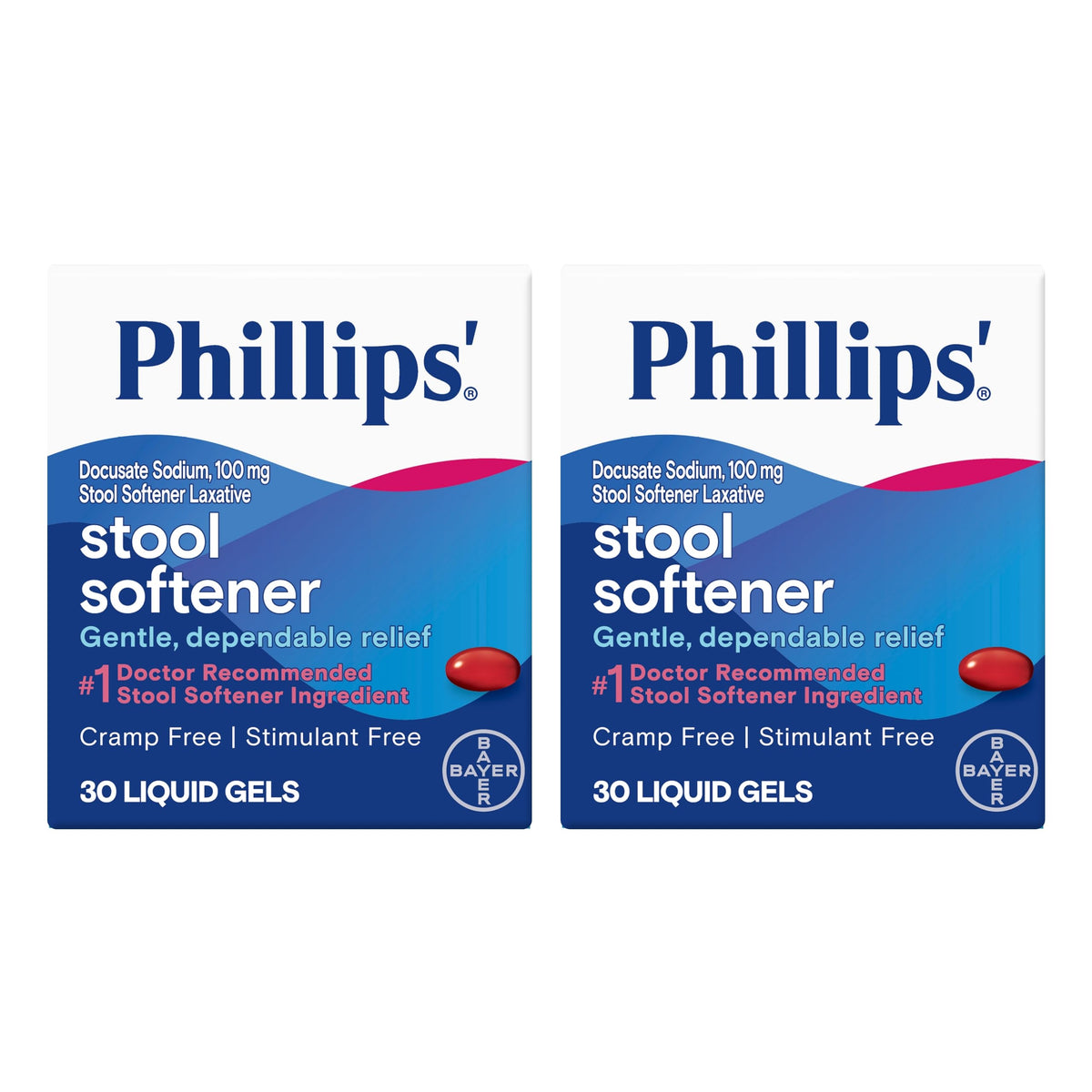 Flacon Phillips' gélules émollients, soulagement doux pour le transit