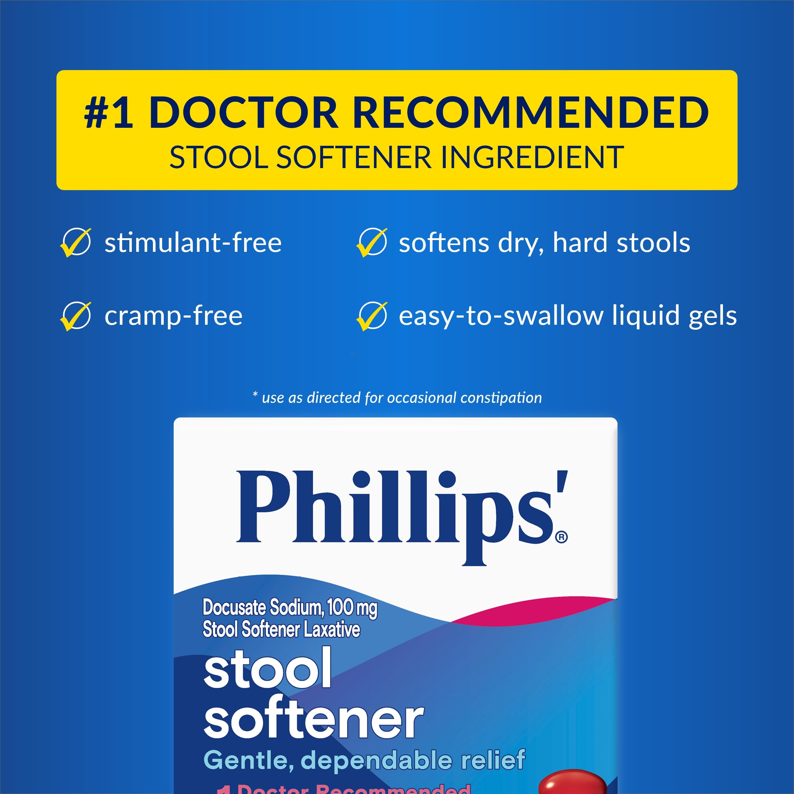 Étiquette Phillips' montrant le docusate sodium, ingrédient émollient