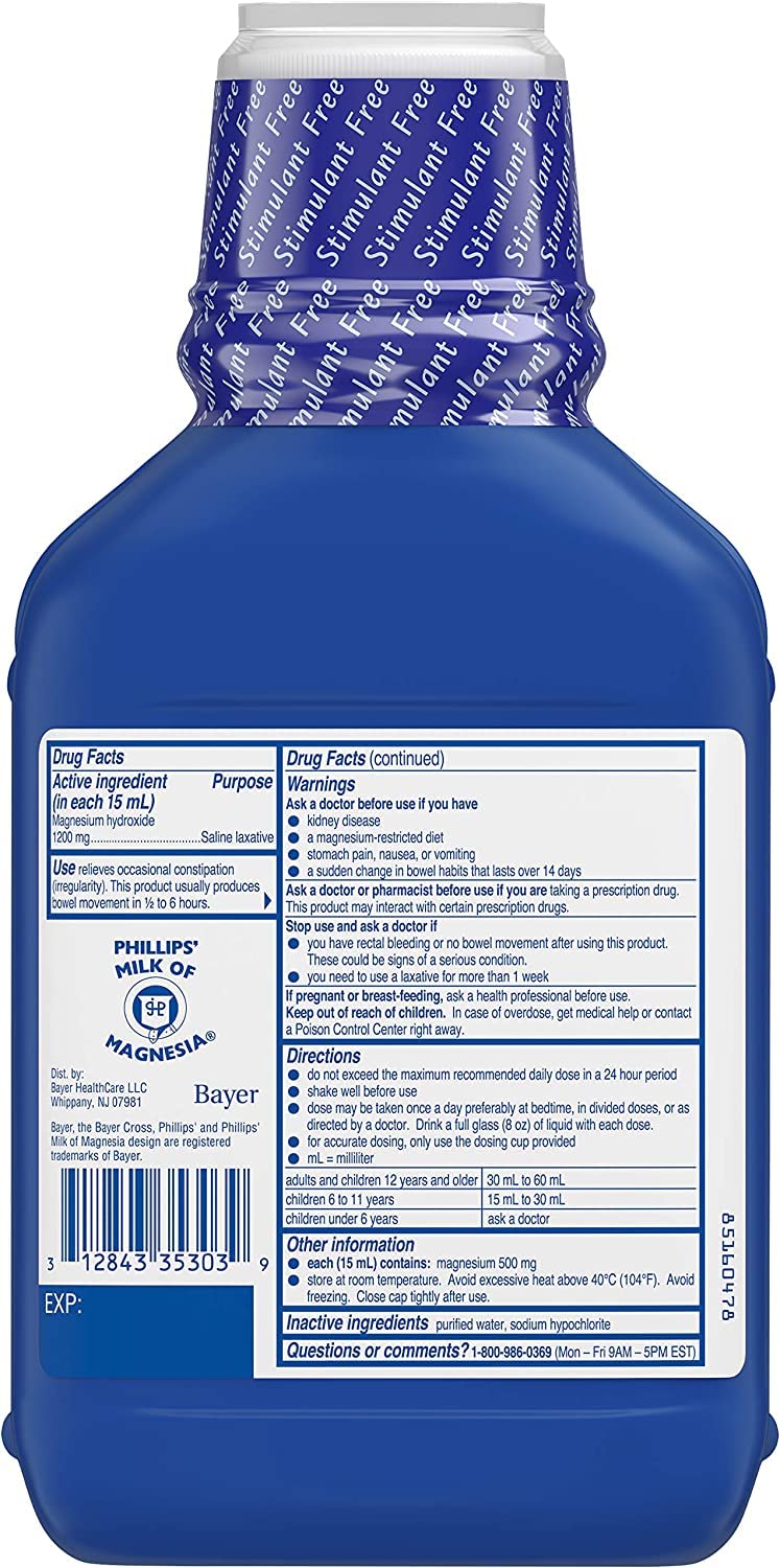 Phillips' lait magnésium Original-bouchon sécurité, dosage facile.