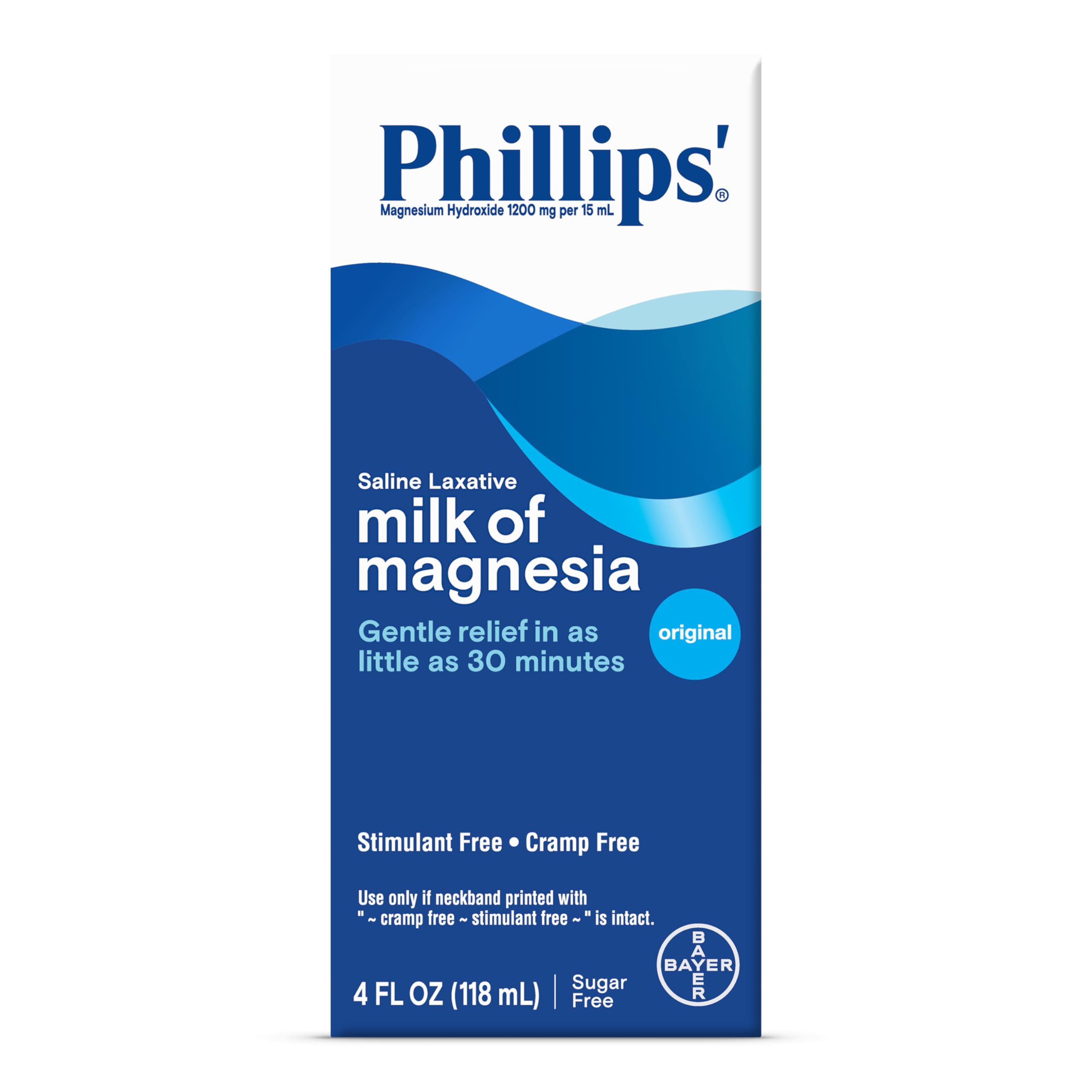 Phillips’ Lait de Magnésie Original, bouteille 4onces, soulagement doux et pratique.