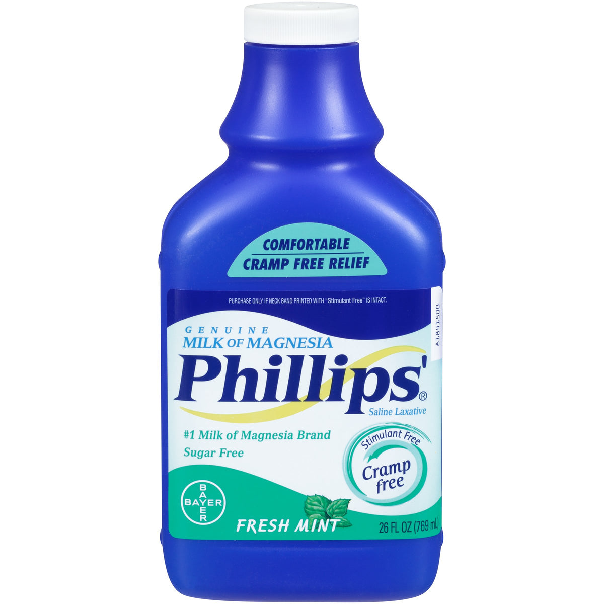 Phillips' Milk of Magnesia bouteille menthe fraîche, soulagement doux pour constipation occasionnelle sans crampes.