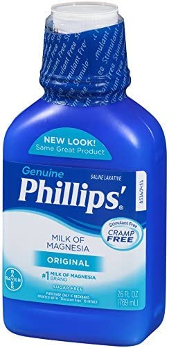 Étiquette lisible de Phillips' Milk of Magnesia – informations claires et sécurité.