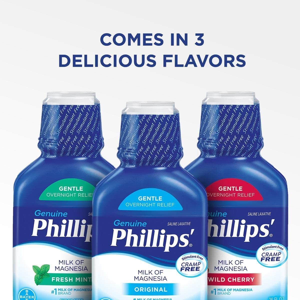 Versement fluide du flacon Phillips' Milk of Magnesia, relief rapide sans crampes.