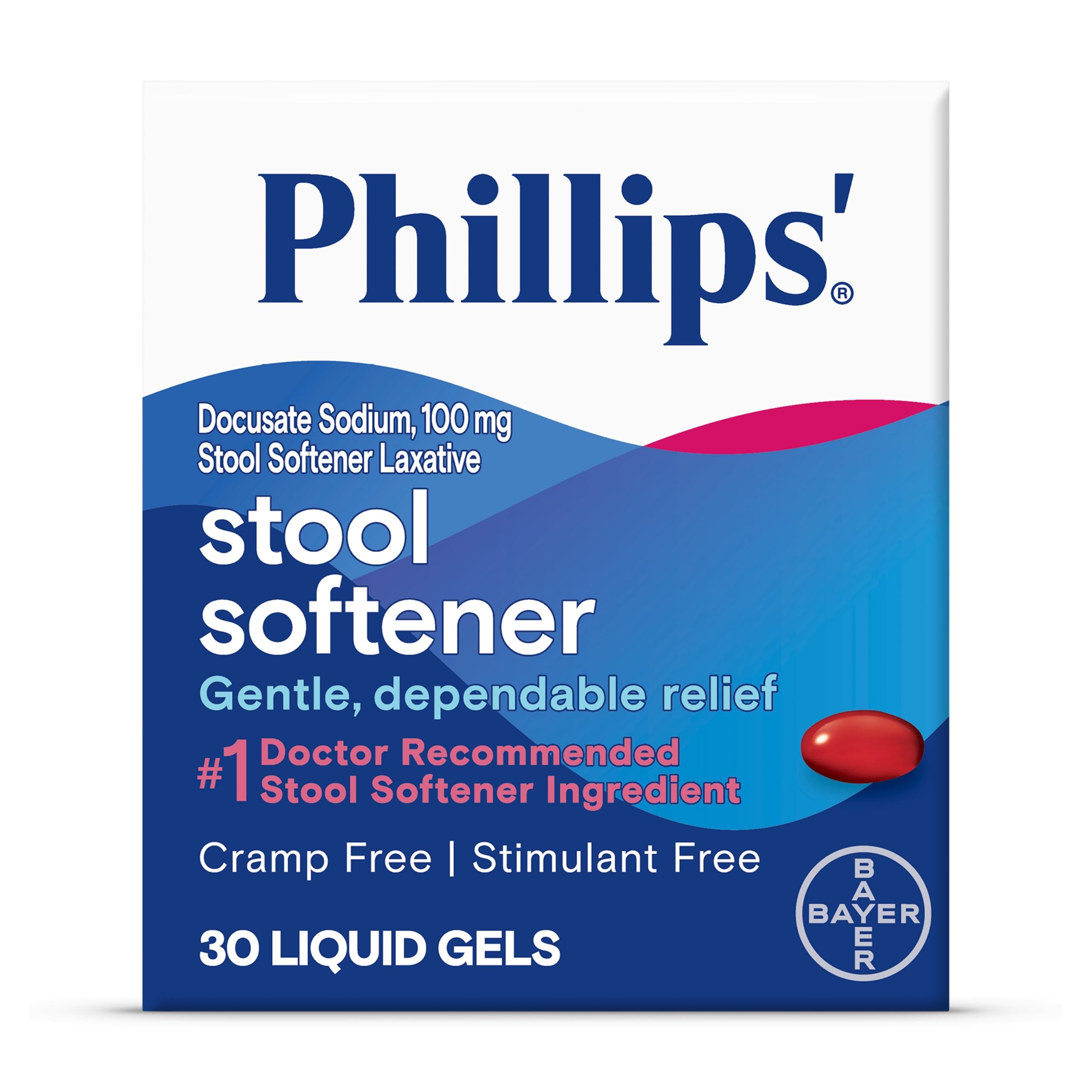 Phillips' laxatif émollient — bouteille-liquide-gels, prise facile pour le confort intestinal.