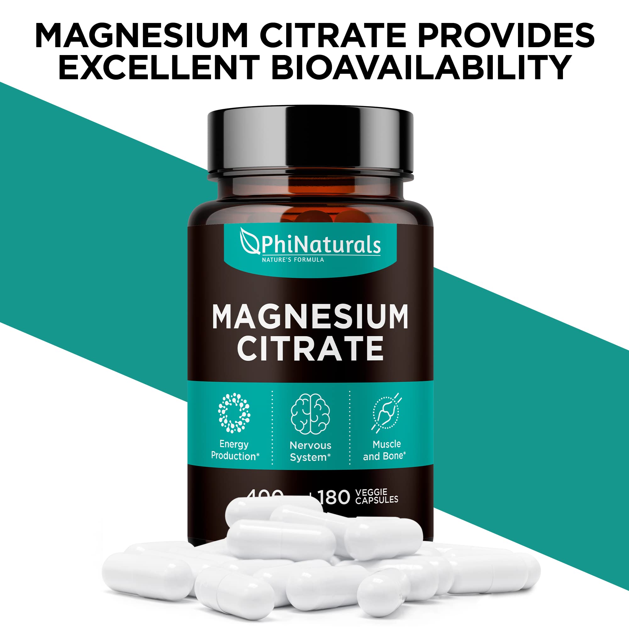 PhiNaturals capsules véganes Magnesium citrate — produit sans ingrédients animaux