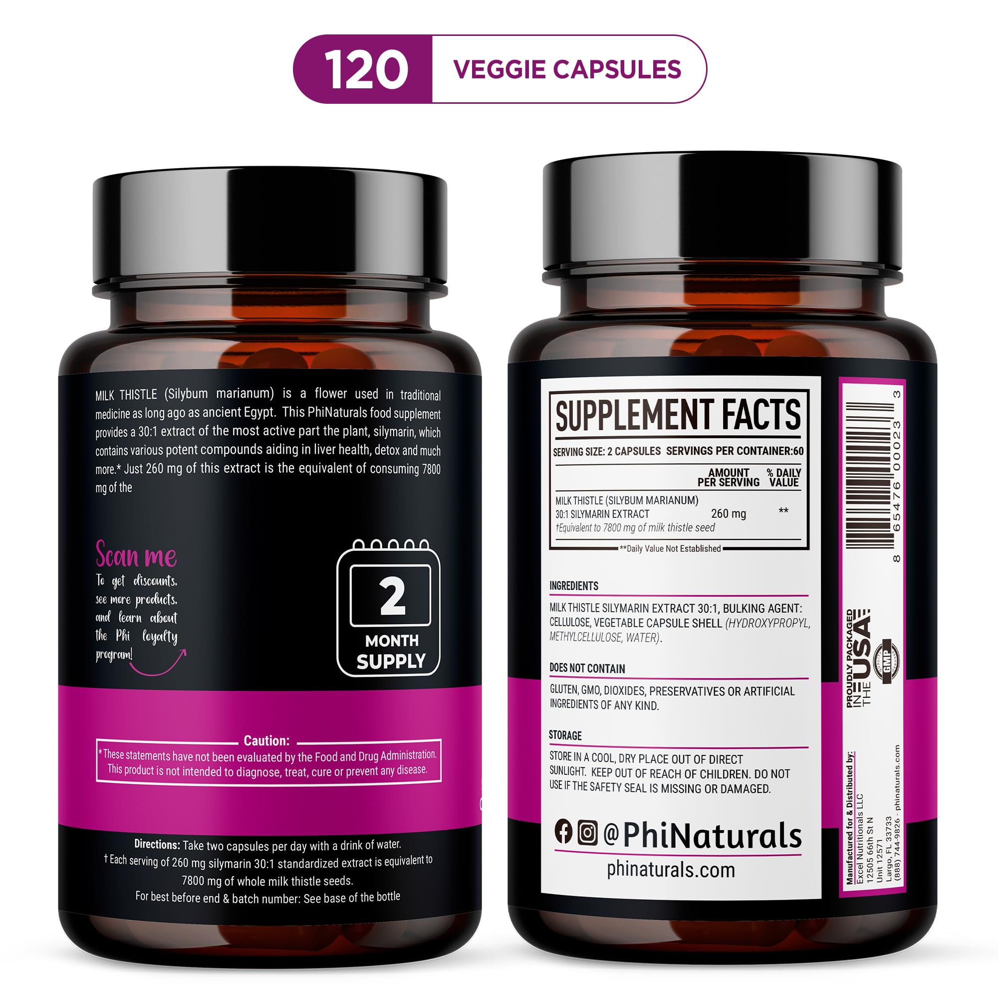 PhiNaturals capsules d'extrait chardon-marie, dosage pratique quotidien