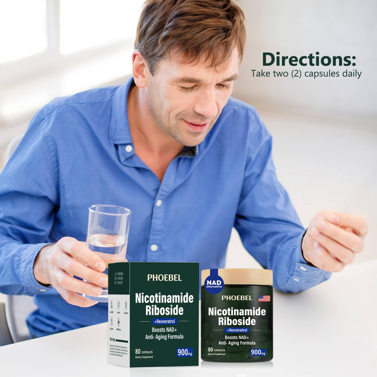 Phoebel NAD+ supplément – capsules faciles à avaler pour une concentration soutenue.