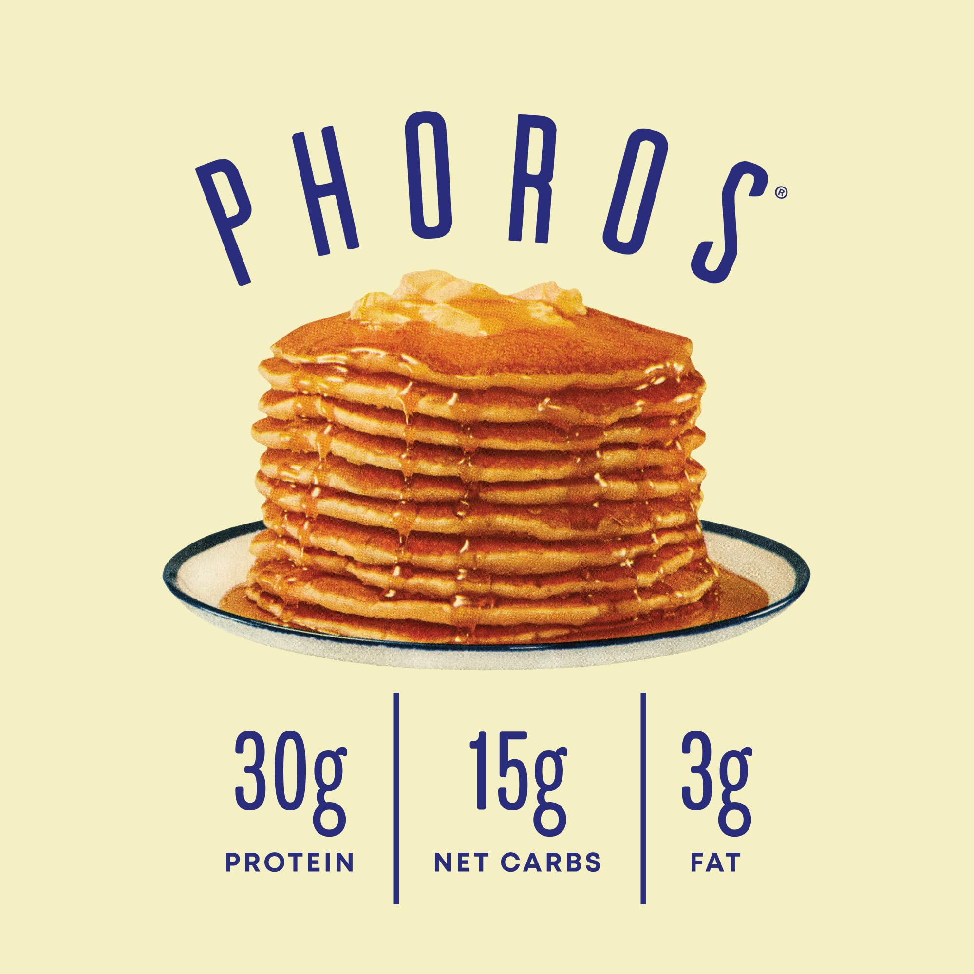 Phoros Nutrition crêpes protéine empilées, texture moelleuse et présentation appétissante.