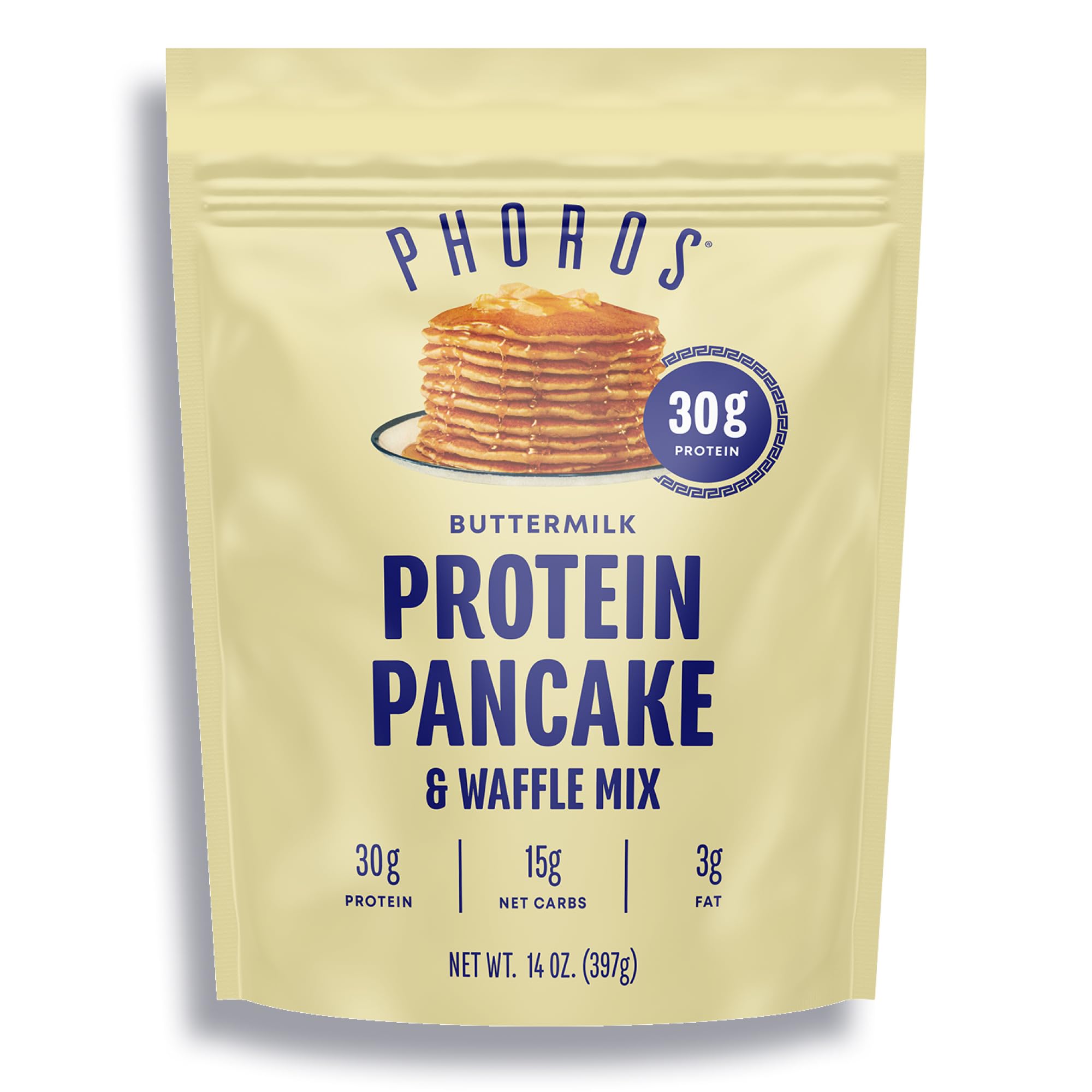 Phoros Nutrition emballage du mélange protéiné pour crêpes, pratique et rapide.