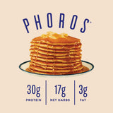 Pile de crêpes Phoros Nutrition dorées et moelleuses, parfaites au petit-déjeuner.