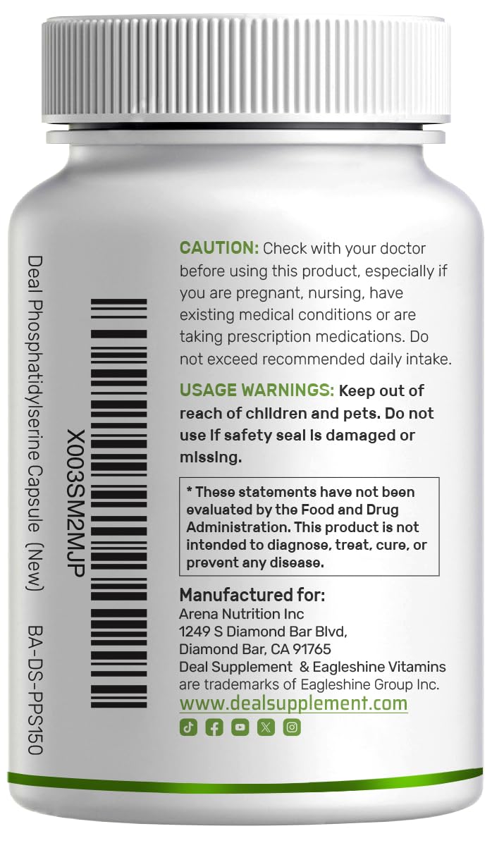 Phosphatidylsérine supplément – emballage sans allergènes courants et sans soja