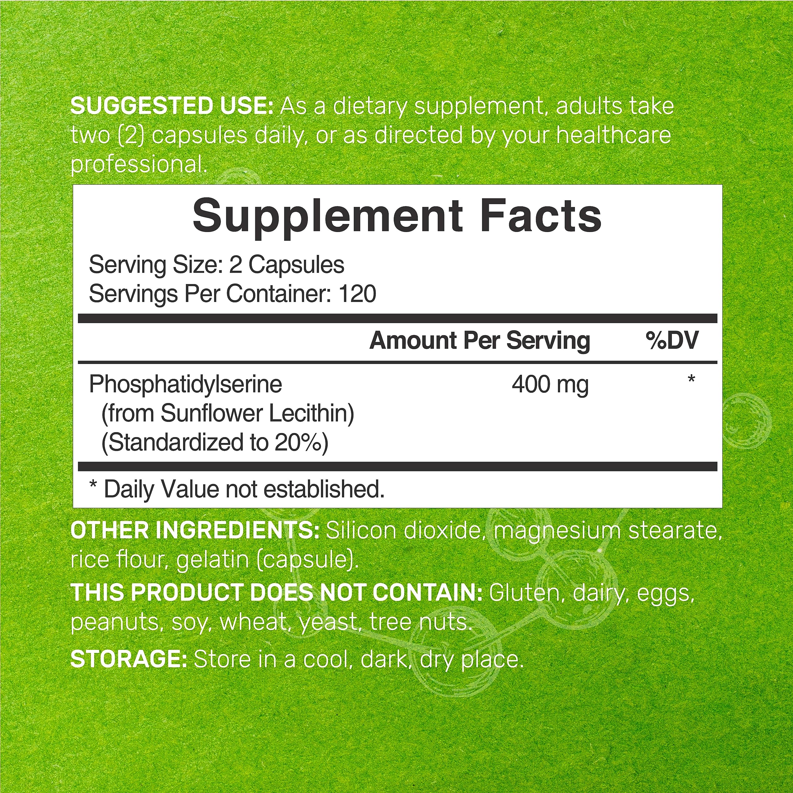 Phosphatidylsérine supplément – gélules visibles, source sans soja pour la clarté d’esprit