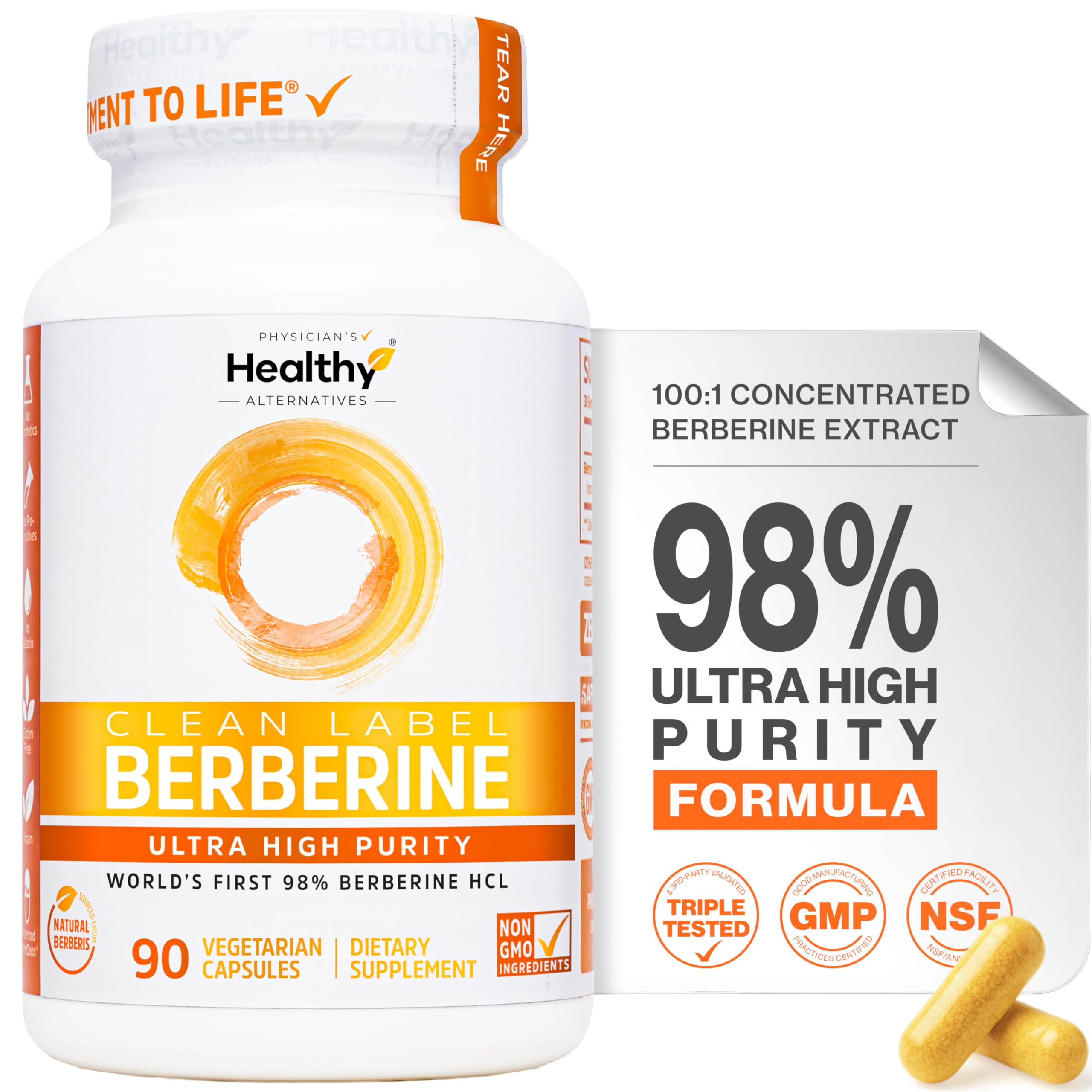 Berberine Physician's Healthy Alternatives dans bouteille fermée, pureté élevée et stabilité.