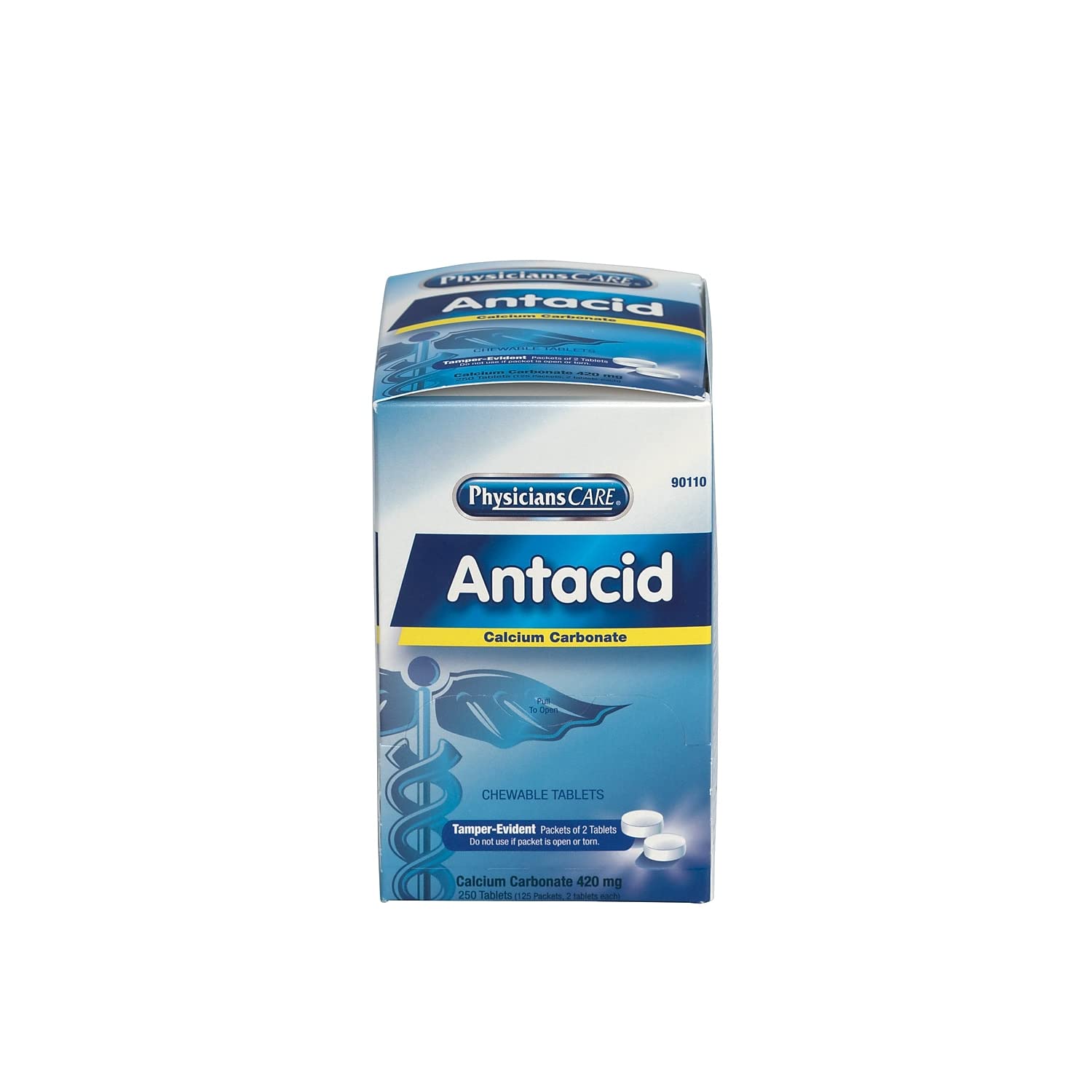 Premier plan sur la boîte Physicians Care Antacid ouverte, accès rapide.