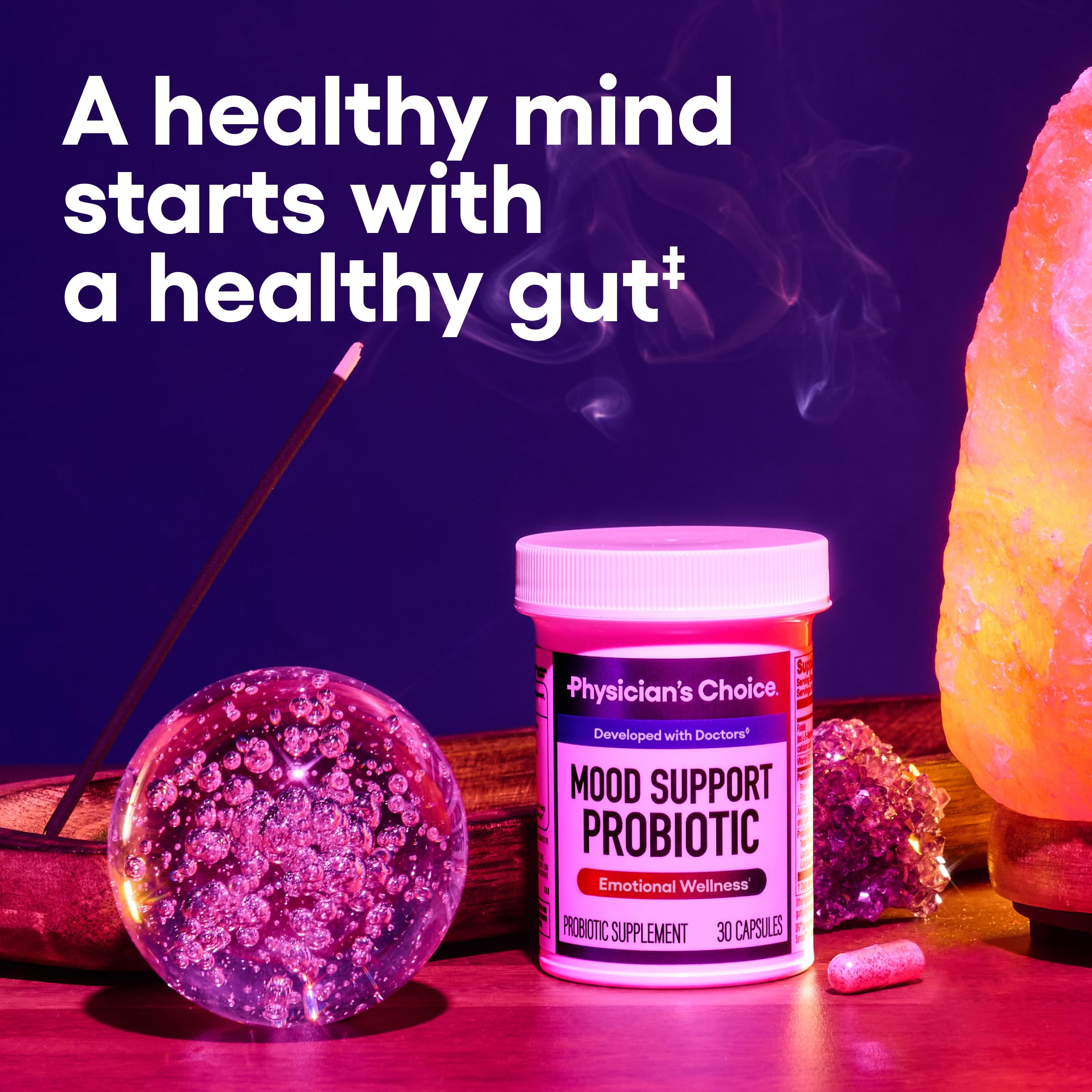 Mood Probiotic Physician's Choice – capsule quotidienne pour équilibre mental et digestion.