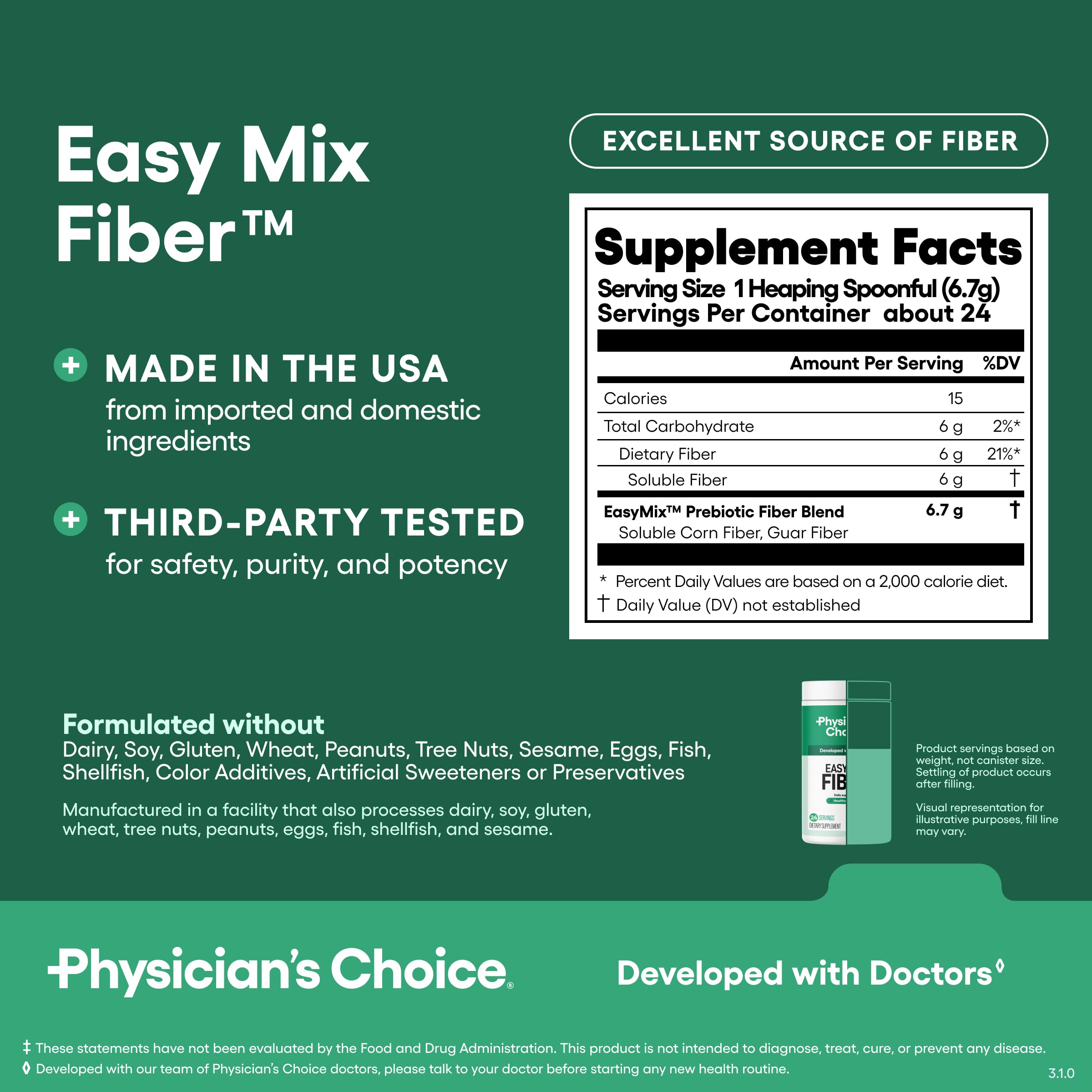 Physician's CHOICE Easy Mix Fibre – contrôle-qualite-usa, fabriqué selon des normes élevées