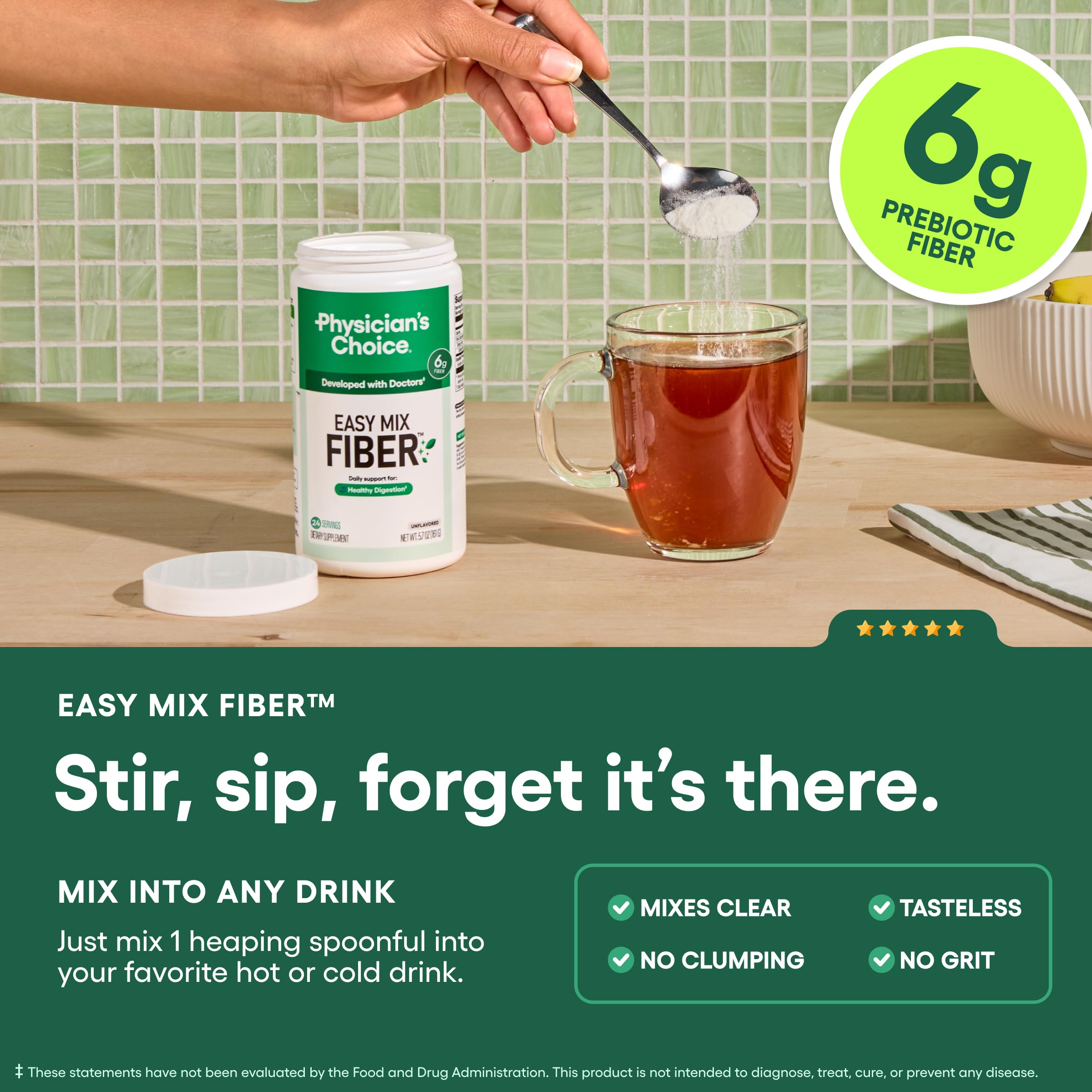 Physician's CHOICE Easy Mix Fibre – fibre-sans-arome, goût neutre pour tous