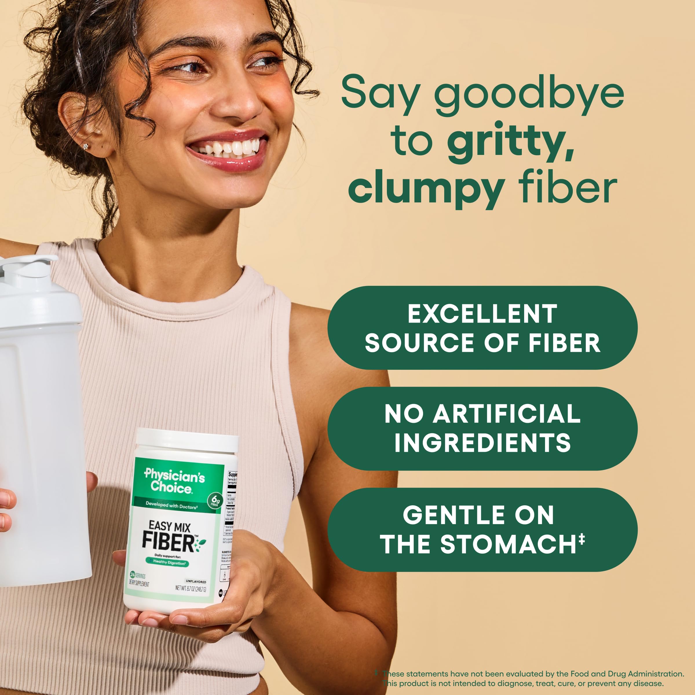 Physician's CHOICE Easy Mix Fibre – fibre-soluble, se mélange facilement dans boisson chaude ou froide