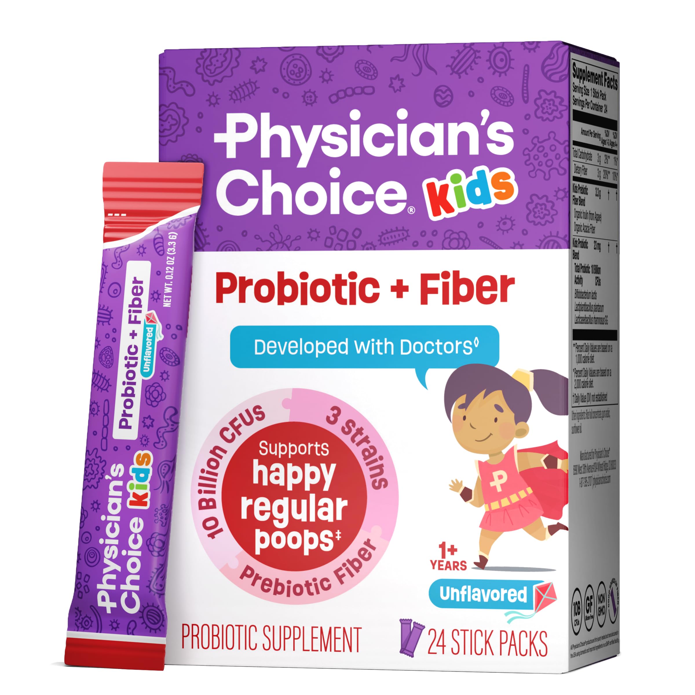 Physician's Choice Enfants: boîte de 24 sachets facilitant la routine digestive.