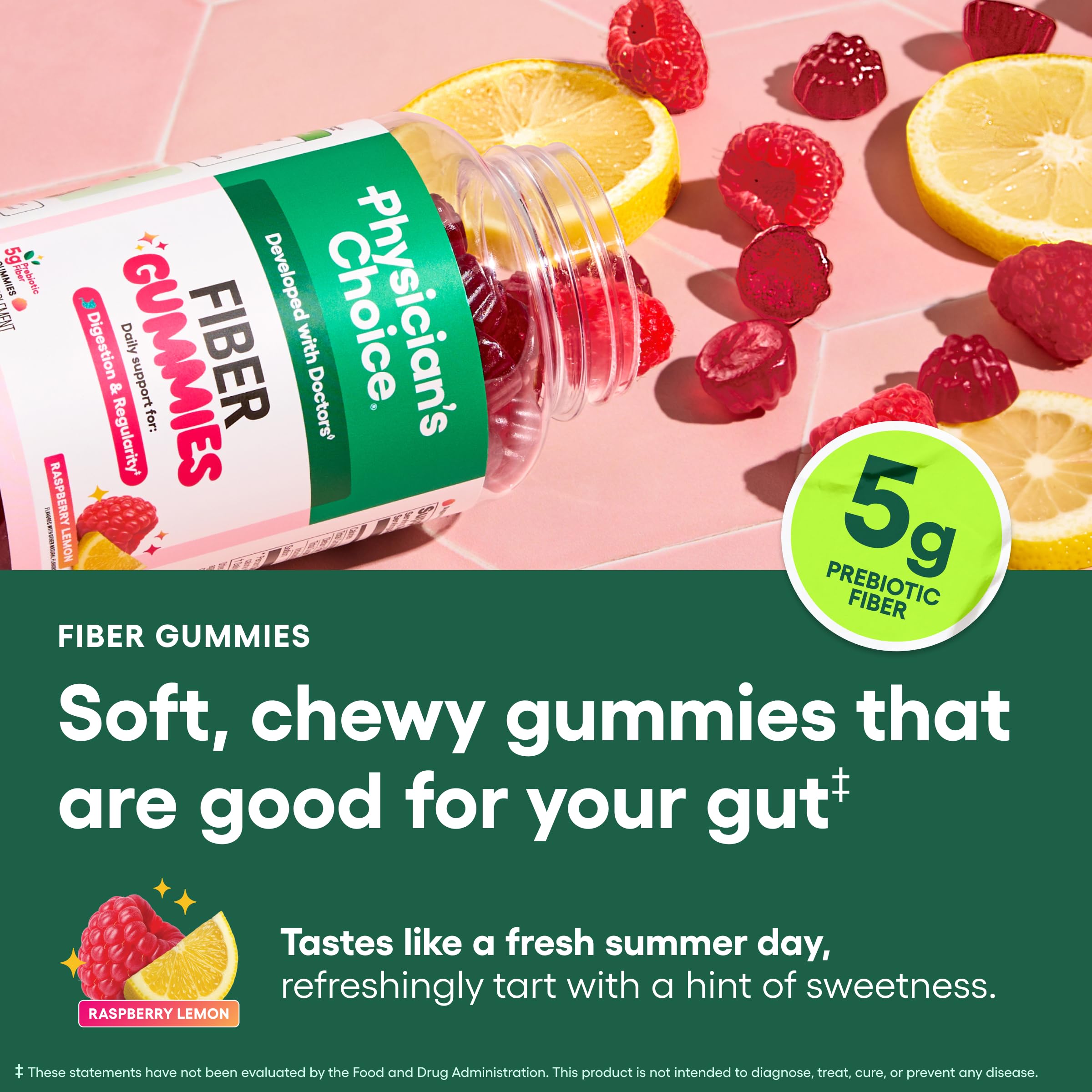 Physician’s CHOICE Fibres Gummies intègrent fibre prébiotique de chicorée naturelle.