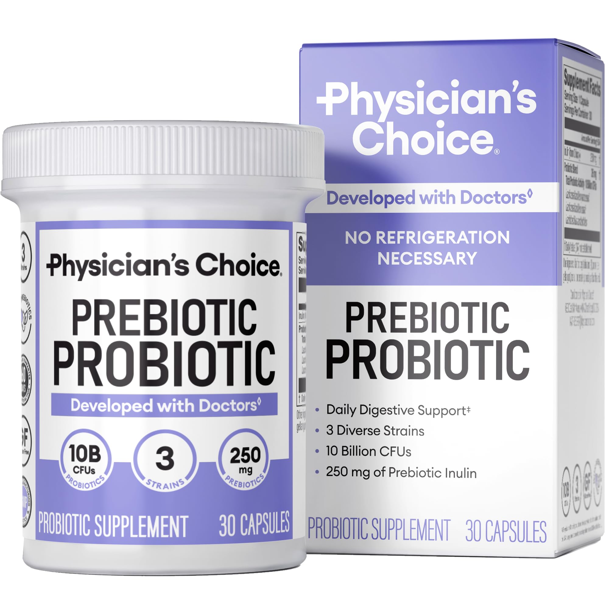 Physician's CHOICE Prébiotique-Probiotique — bouteille prête à l’emploi pour le confort digestif.