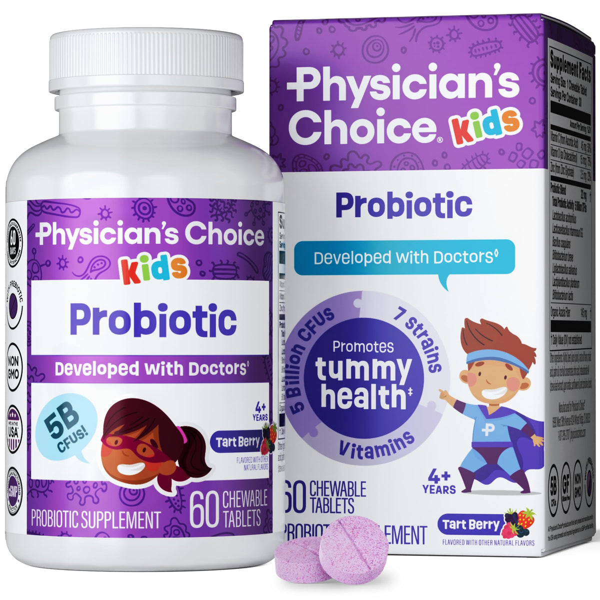Physician's CHOICE Probiotiques Enfants – 7 souches favorisent l'équilibre intestinal.