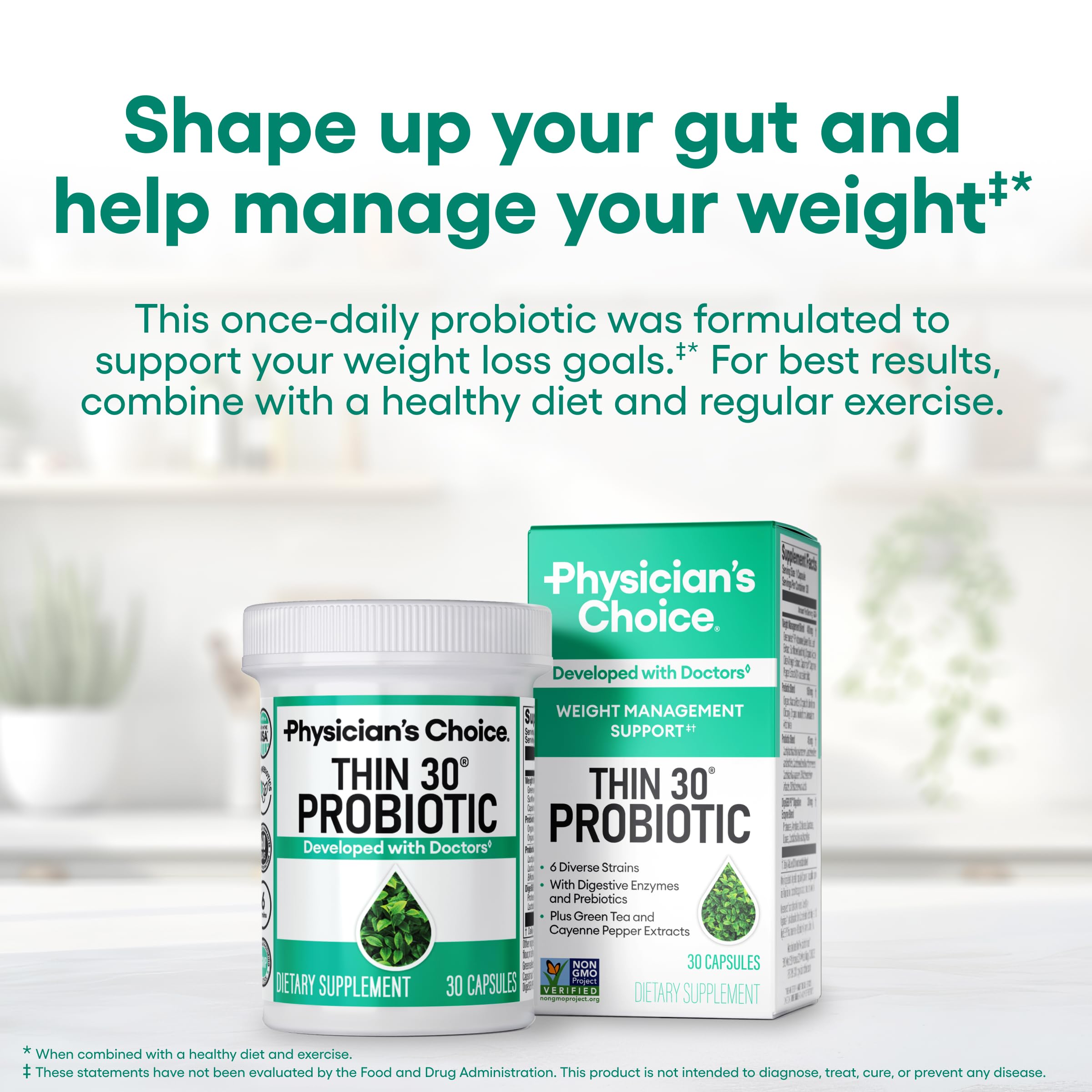 Physician's CHOICE Probiotiques: étiquette lisible sur l'emballage, qualité assurée.