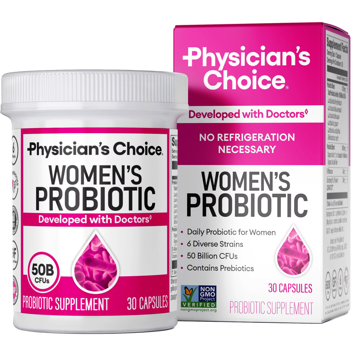 Physician's CHOICE Probiotiques pour femmes, bouteille prête à l'emploi, soutien digestif potentiel.