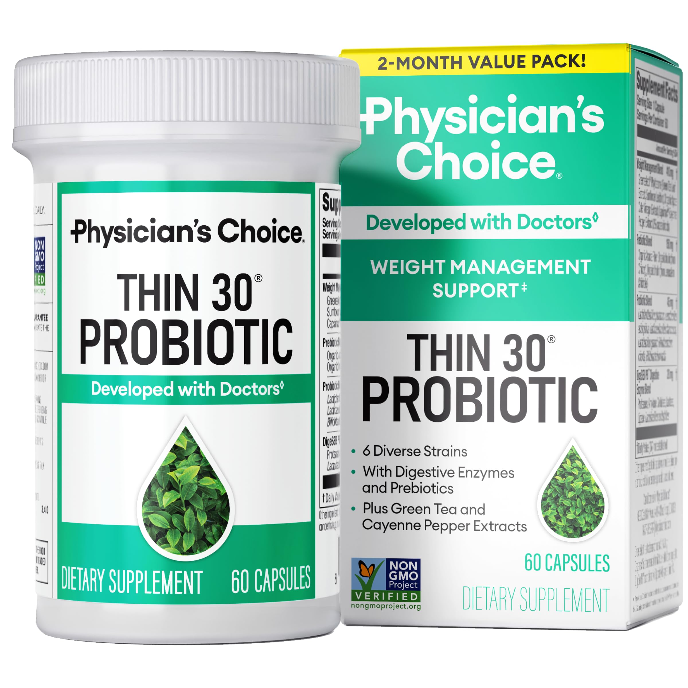 Physician's CHOICE Probiotiques – bouteille montrant la gestion du poids.