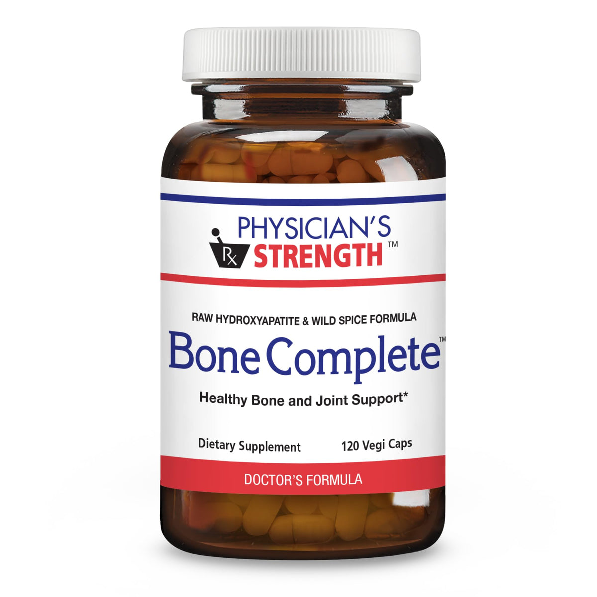 Physician's Strength Bone Complete: bouteille frontale pour soutenir les os et les articulations.