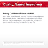 Salade agrémentée d'huile noire Physician's Strength, couleur dorée et saveur subtile.