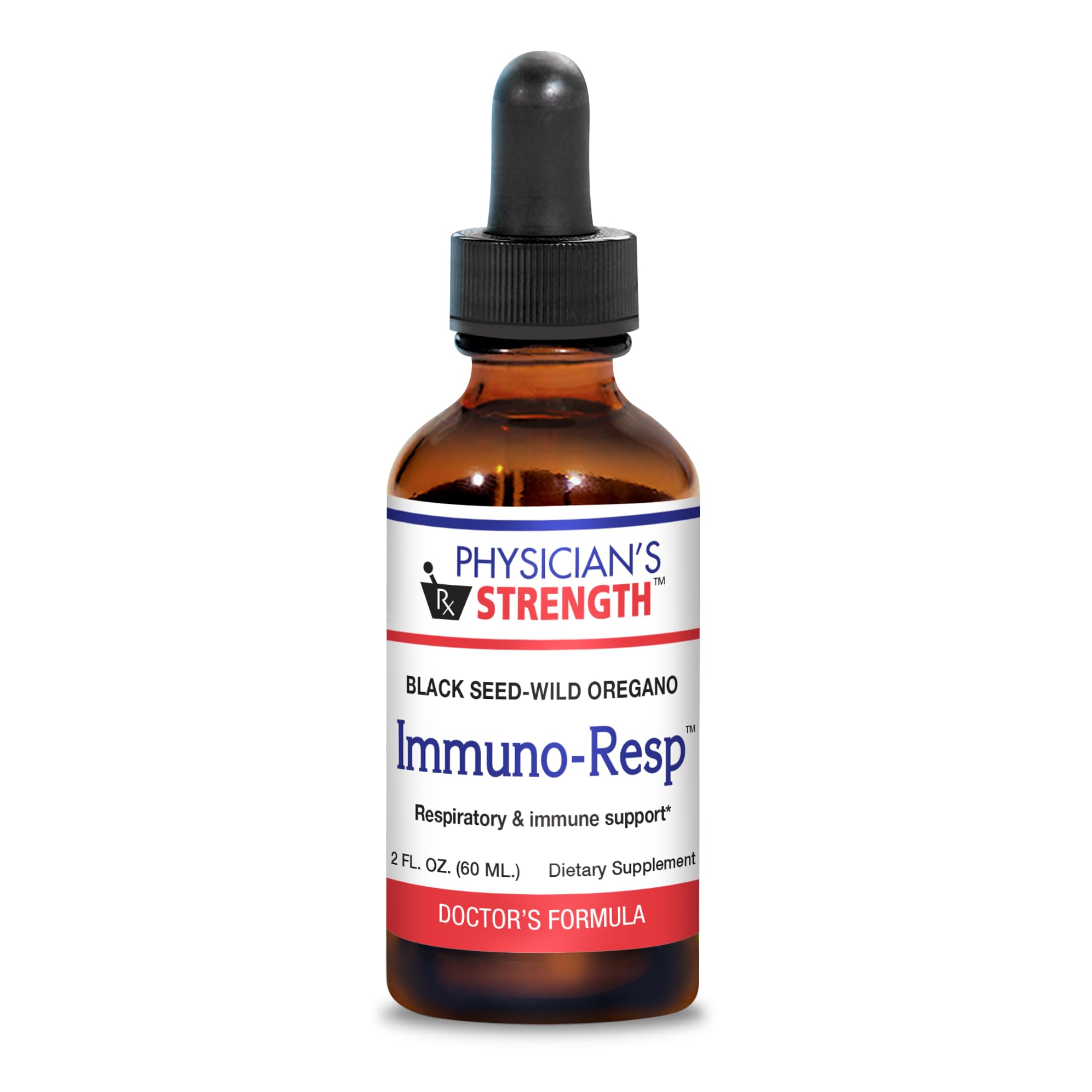 Physician's Strength Immuno-Resp: flacon avec pipette pour un soutien respiratoire potentiel.
