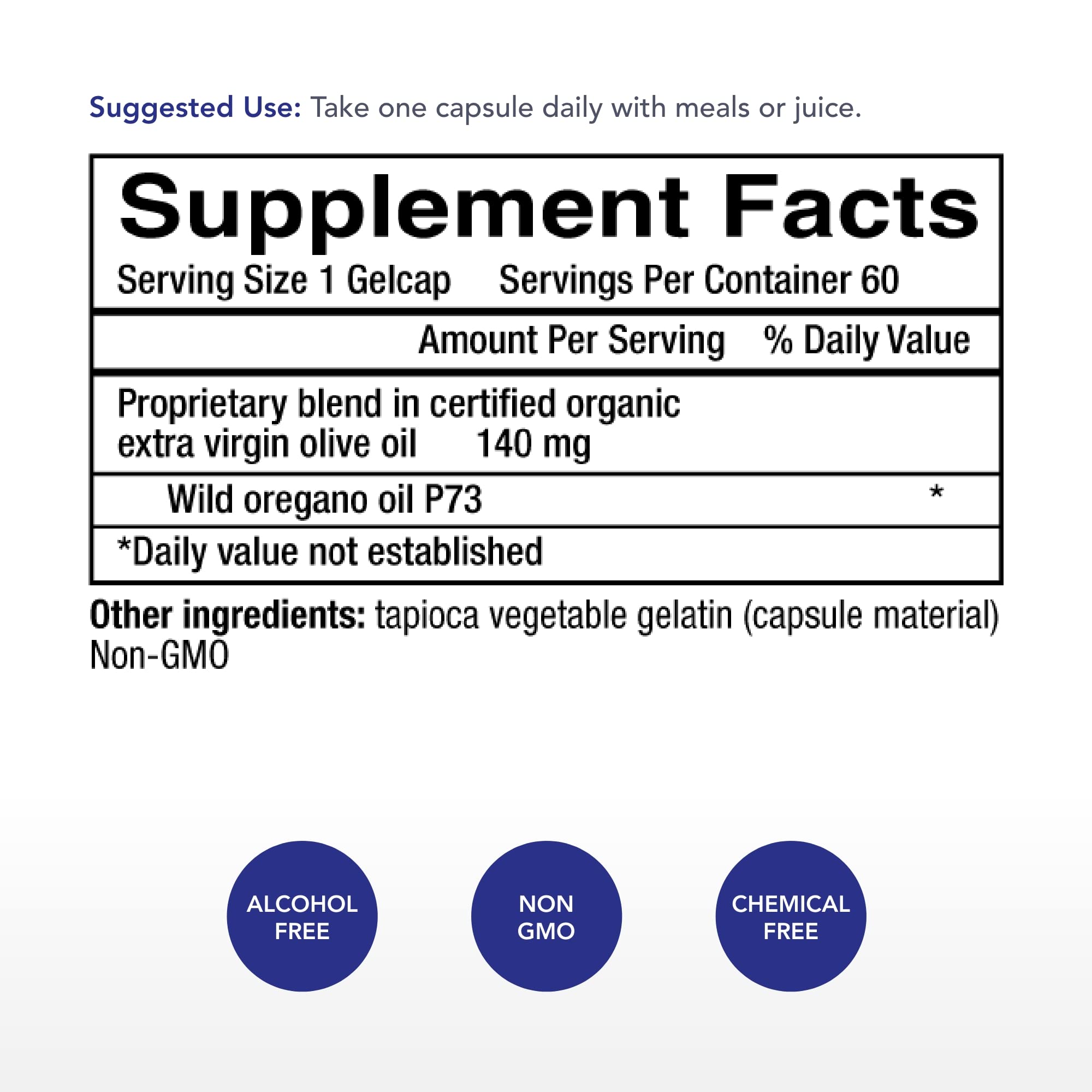 Gélules d’origan sauvage Physician’s Strength gros plan, concentration naturelle et pure.