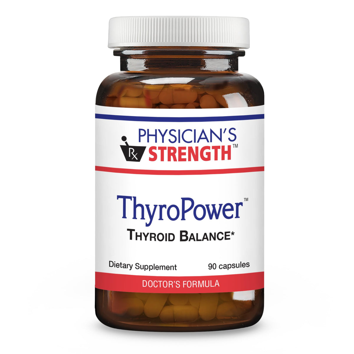 Physician's Strength ThyroPower en bouteille devant, présentation naturelle pour l'équilibre thyroïdien.