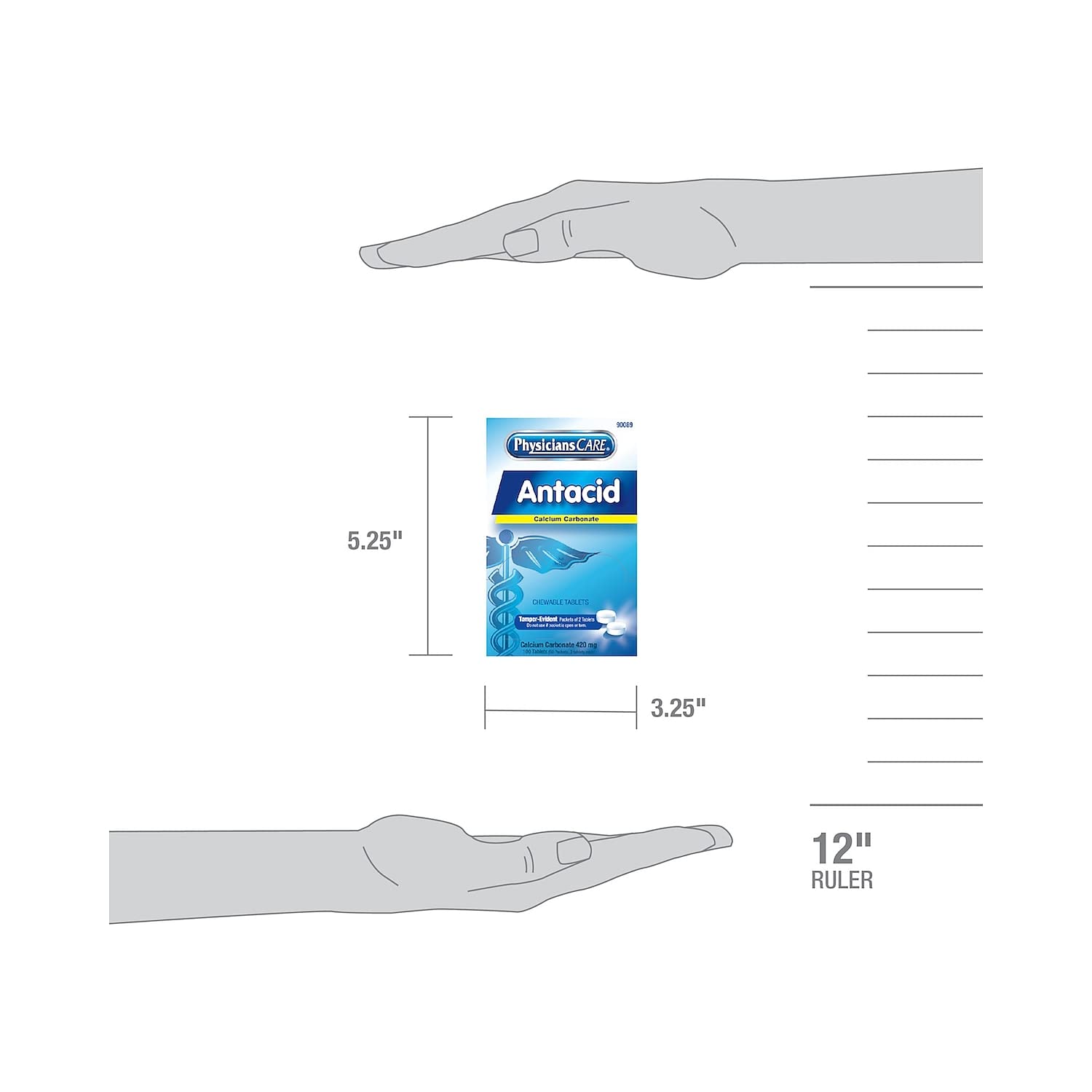 Comprimés carbonate-de-calcium PhysiciansCare 90089 en gros plan pour un usage rapide.