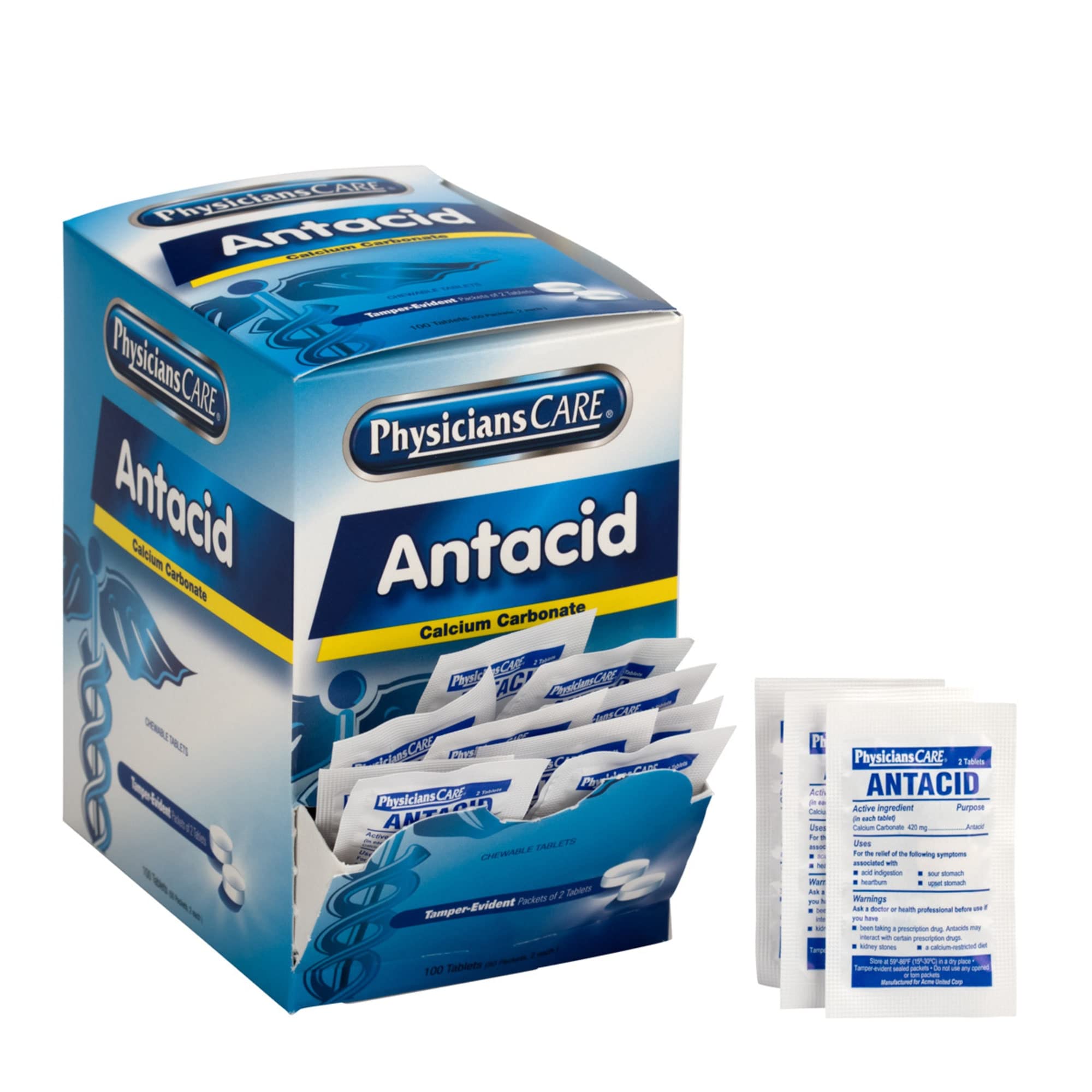 Dispenseur perforé PhysiciansCare Antiacide, accès rapide lors d'une poussée.