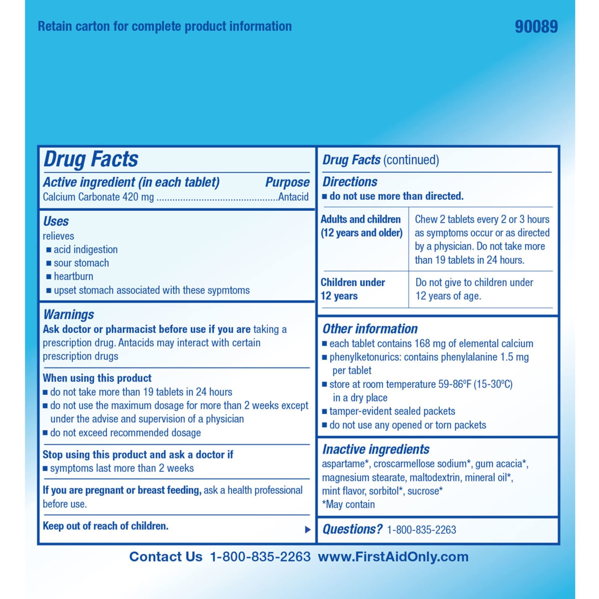 Emballage compact PhysiciansCare Antiacide pour rangement discret à domicile.