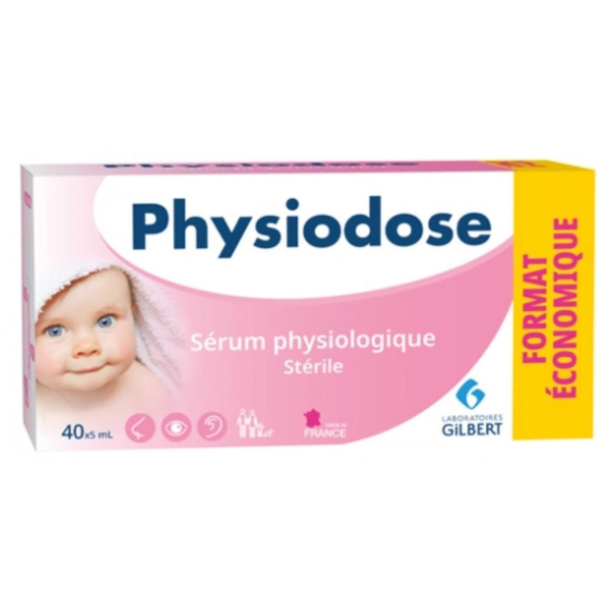 Physiodose Sérum Physiologique en boîte de 40 doses pour une utilisation pratique et sûre.