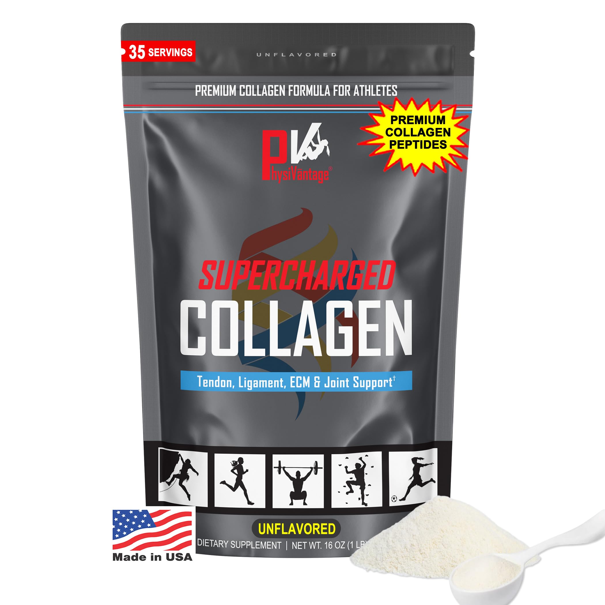PhysiVantage Supercharged Collagen en bouteille pour récupération et soutien articulaire