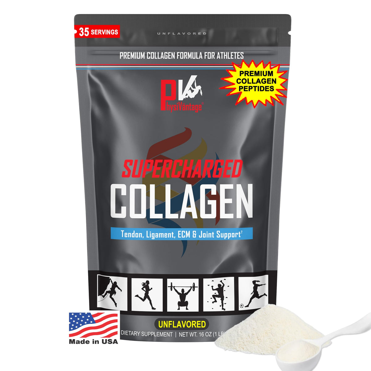 PhysiVantage Supercharged Collagen en bouteille pour récupération et soutien articulaire