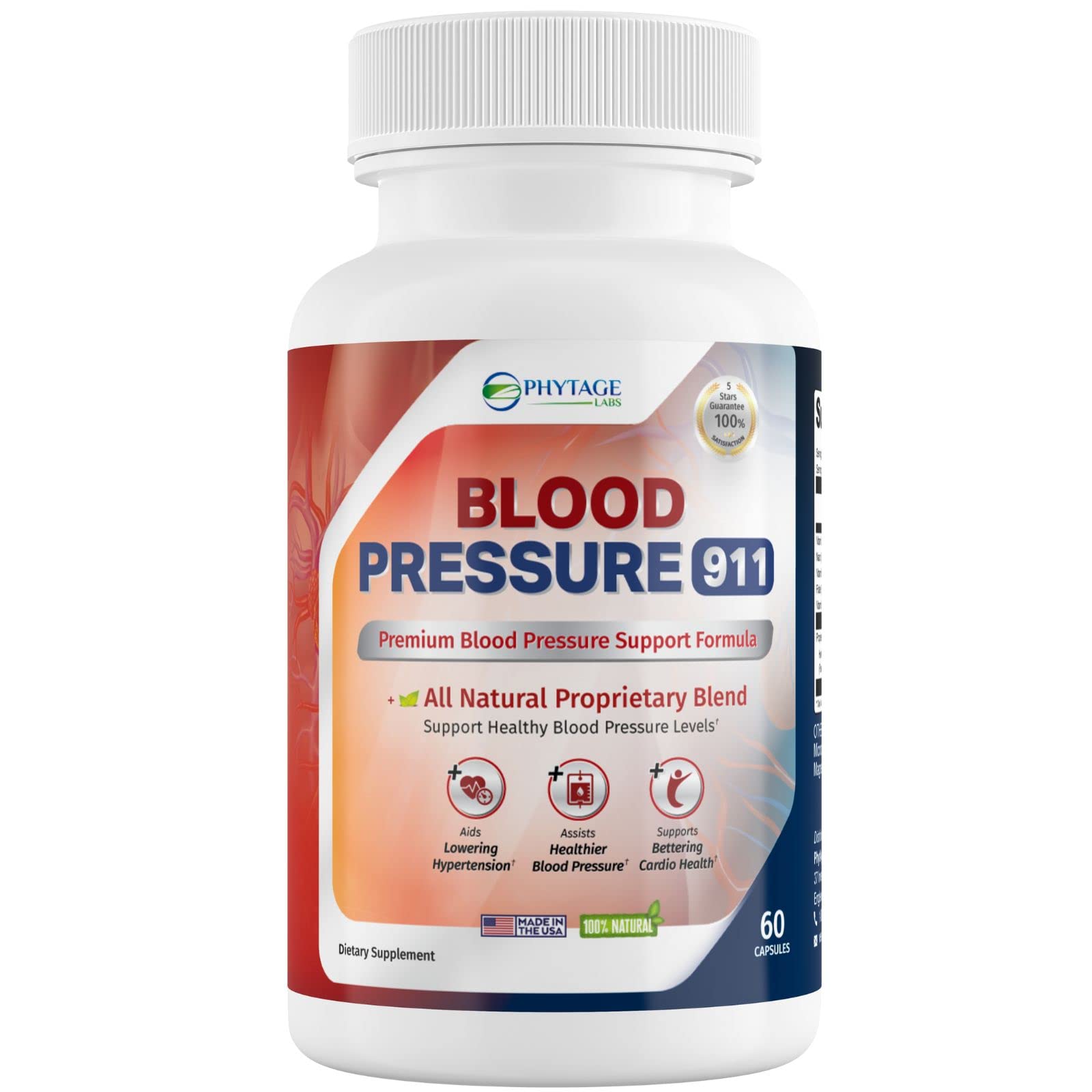 Phytage Labs Blood Pressure 911, bouteille de gélules pour le soutien quotidien.
