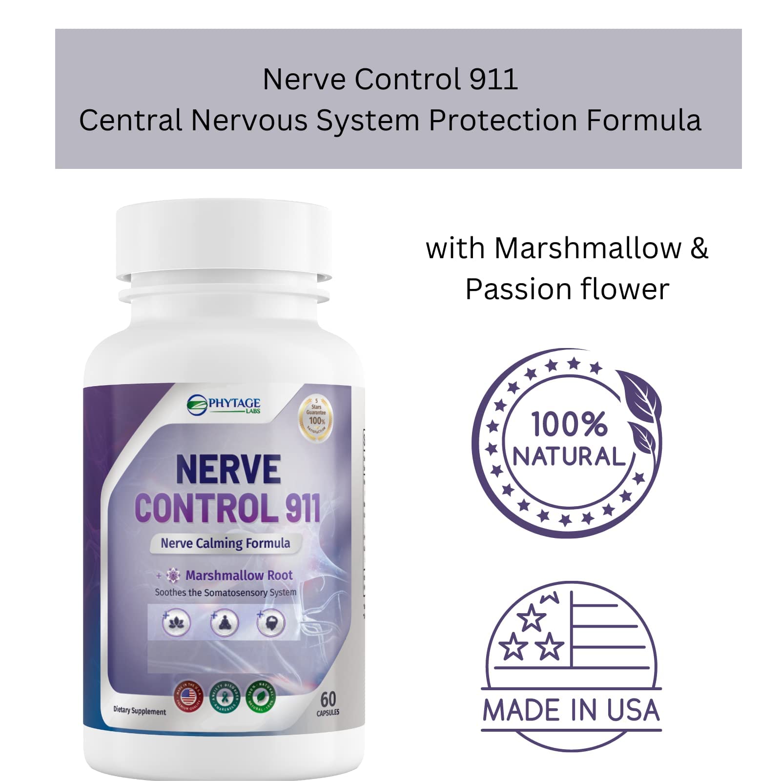 Phytage Labs Nerve Control 911 — capsules en gros montrant le produit