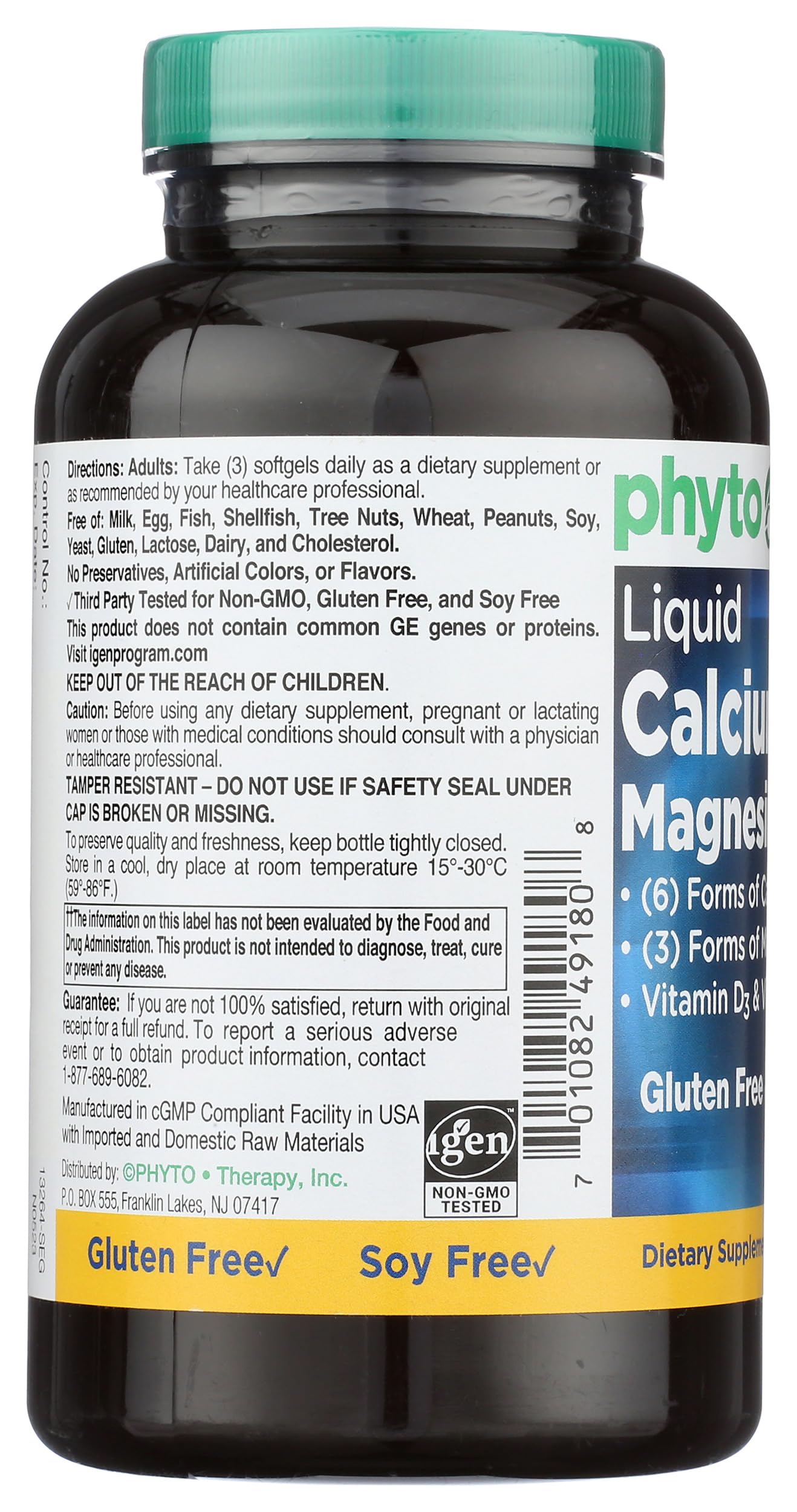 Étiquette montre les vitamines D3 et K1 sur Phyto-Therapy Calcium Magnesium.