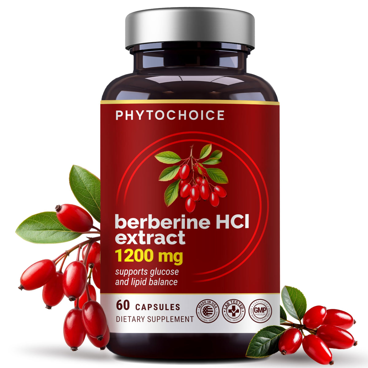 PHYTOCHOICE Berberine 1200mg - ge9lules pour énergie et équilibre me9tabolique.
