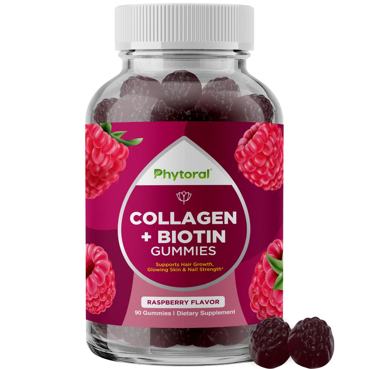 Phytoral collagène et biotine, gommes cheveux forts et peau hydratée.
