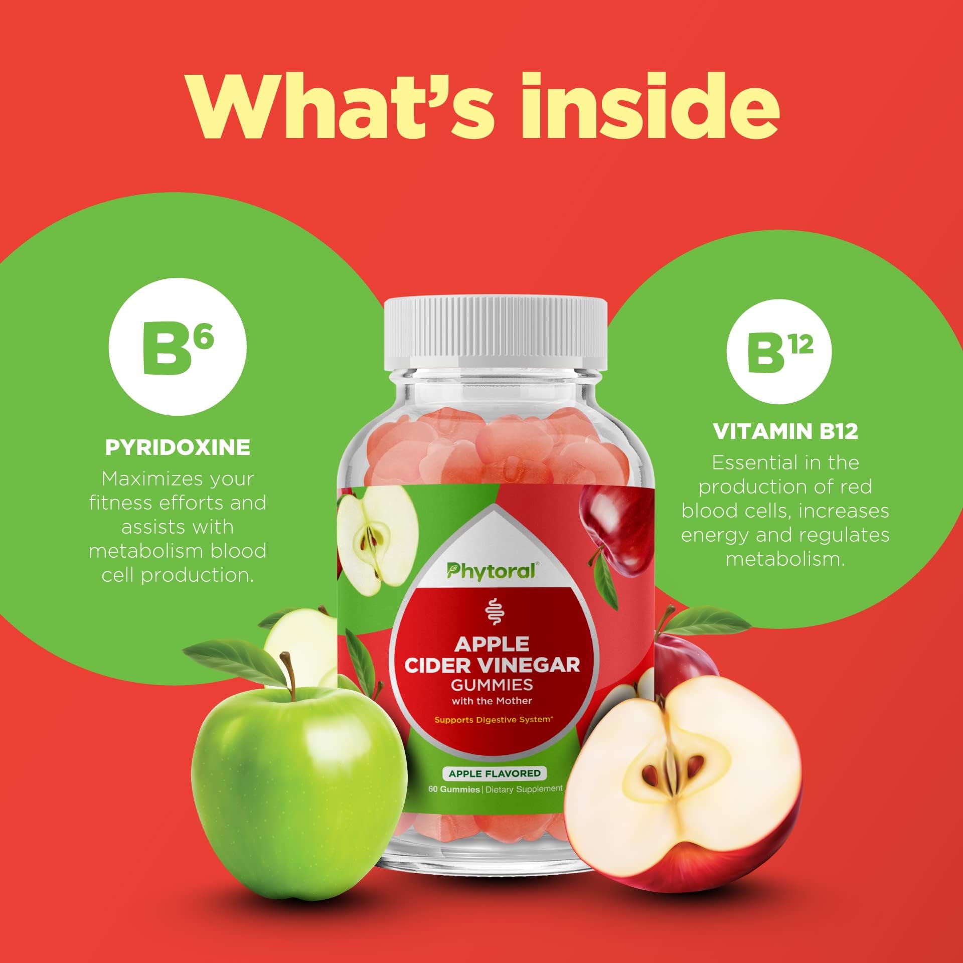 Phytoral gommes vinaigre de pomme mère – étiquette claire et informations nutritionnelles.