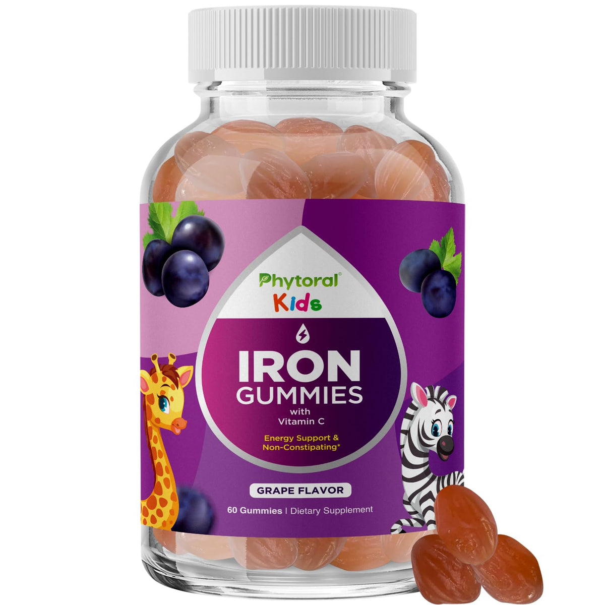 Gommes Phytoral pour enfants dans une bouteille, soutien immunitaire potentiel le matin.