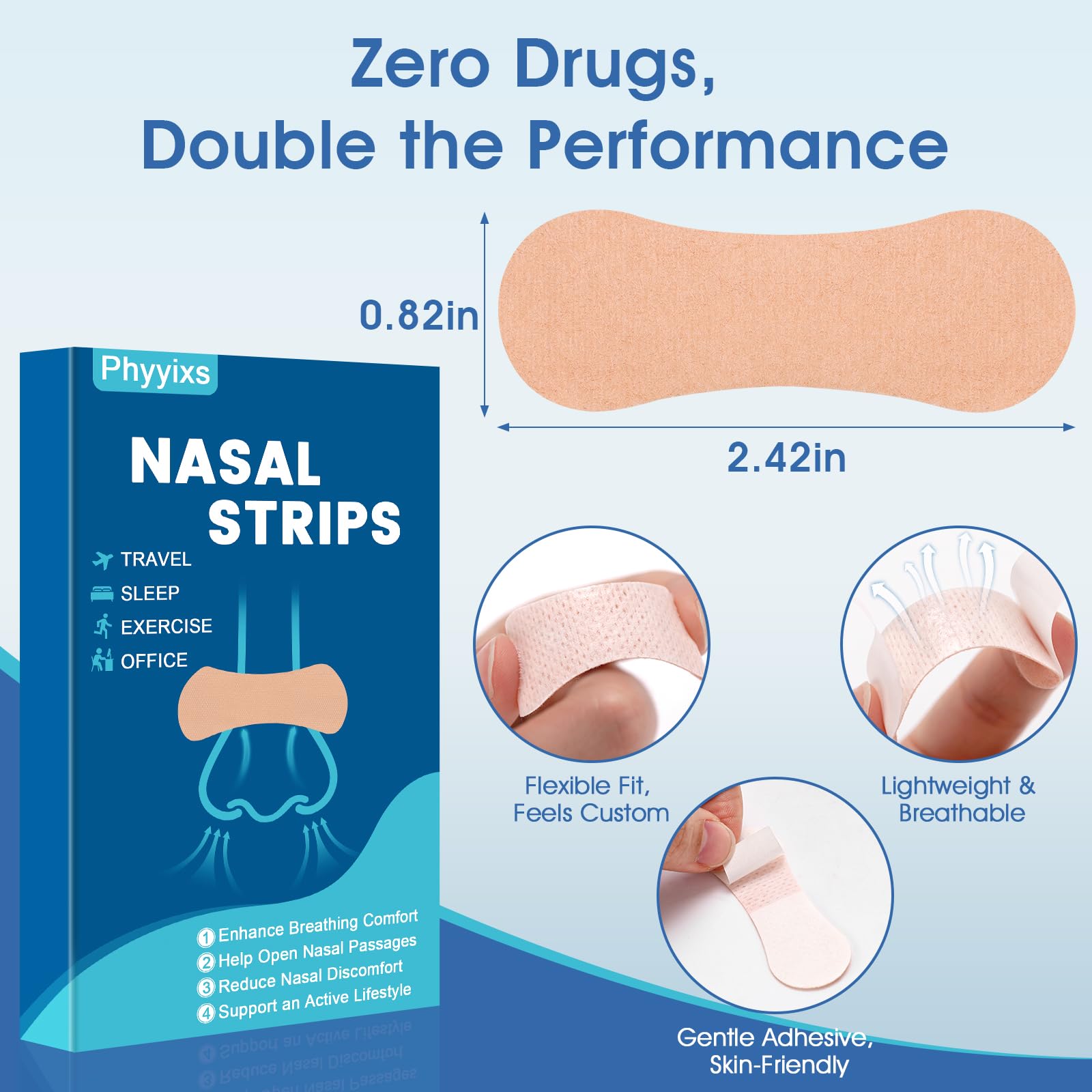Phyyixs bandes nasales confort quotidien pour respiration facilitée.